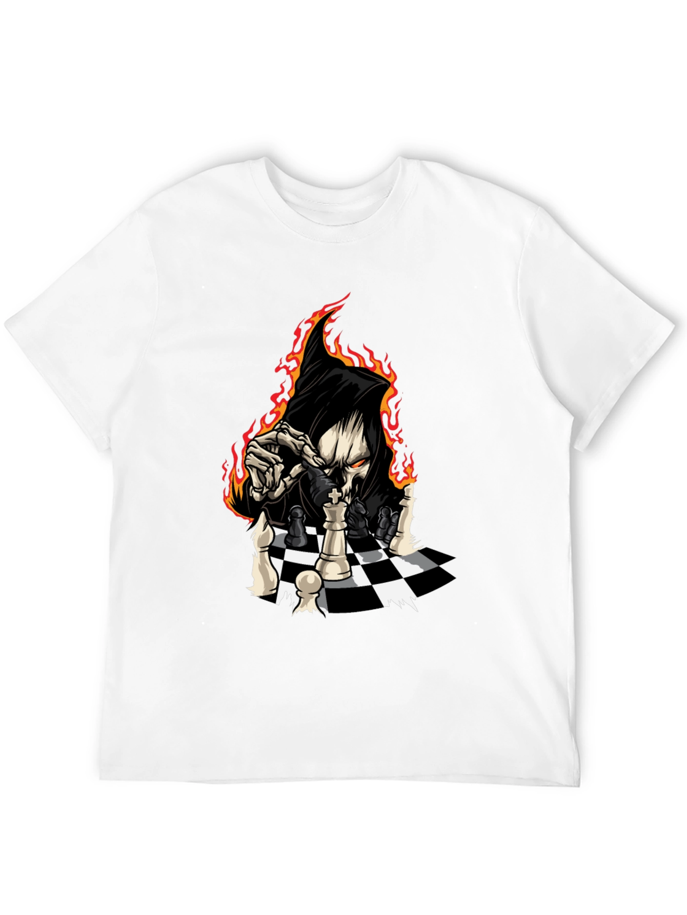 Grim Reaper Chess Graphic Tee - Black Cotton T-Shirt