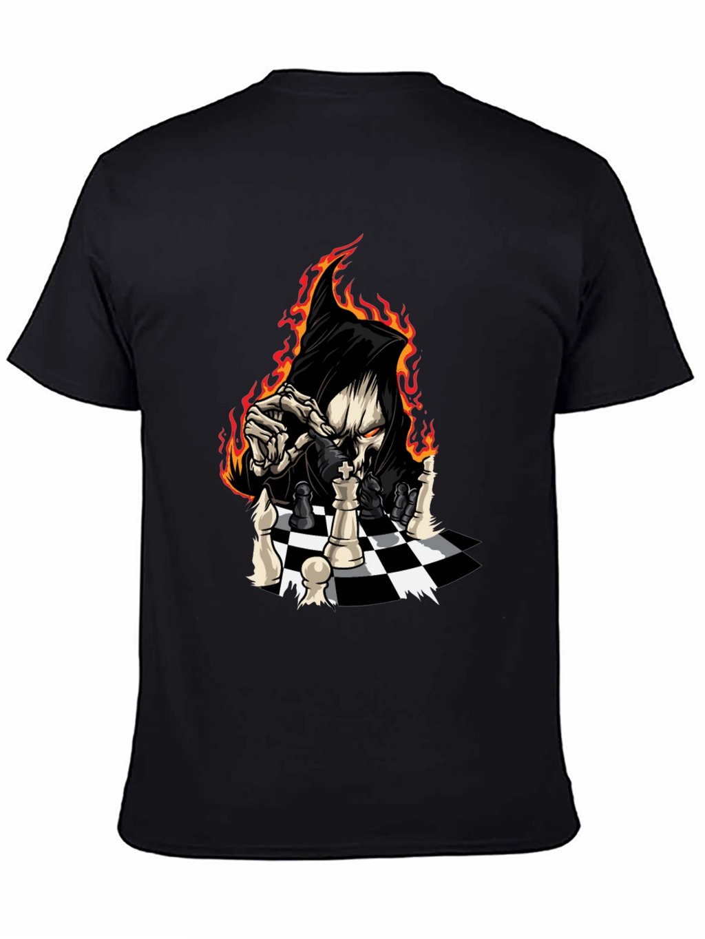 Grim Reaper Chess Graphic Tee - Black Cotton T-Shirt
