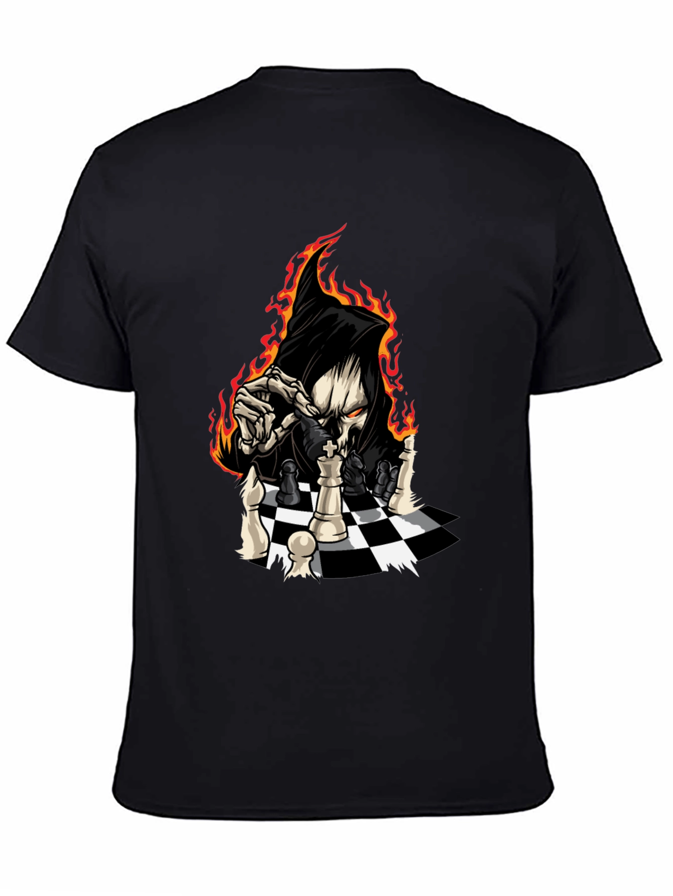 Grim Reaper Chess Graphic Tee - Black Cotton T-Shirt