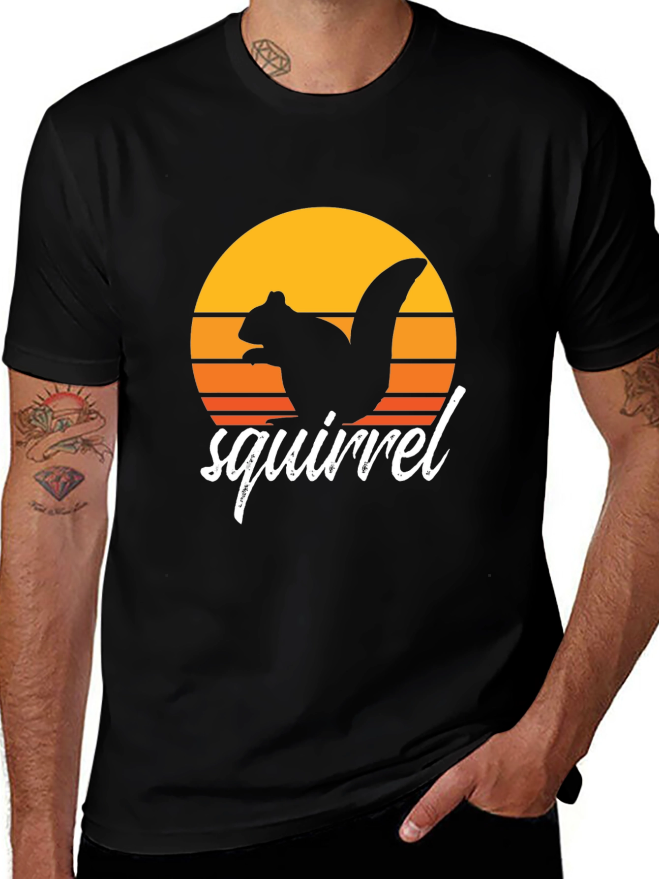 Retro Squirrel Sunset Graphic Tee - Black