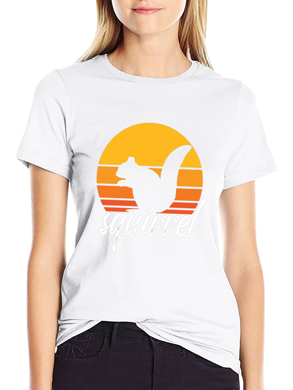 Retro Squirrel Sunset Graphic Tee - Black