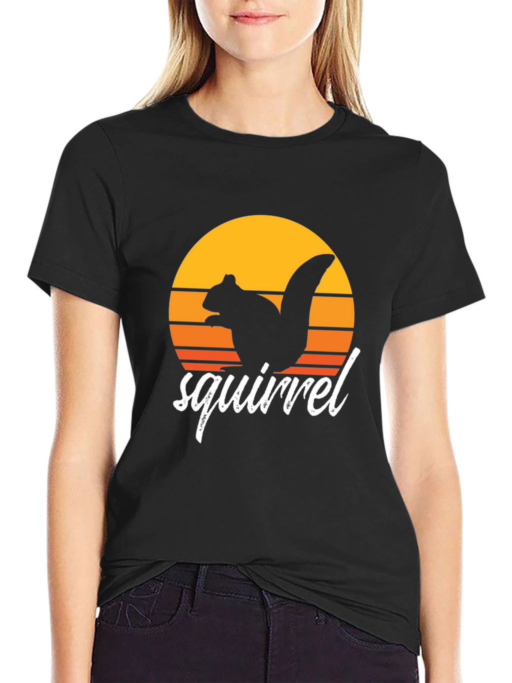 Retro Squirrel Sunset Graphic Tee - Black