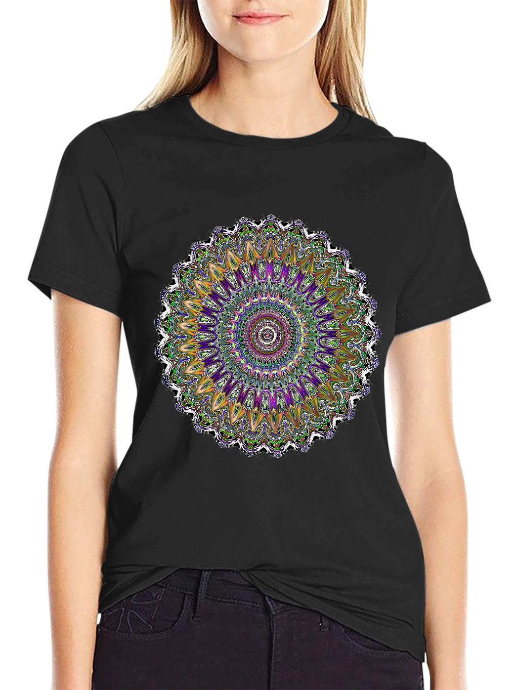 Vibrant Mandala Graphic Tee - Artistic Black T-Shirt