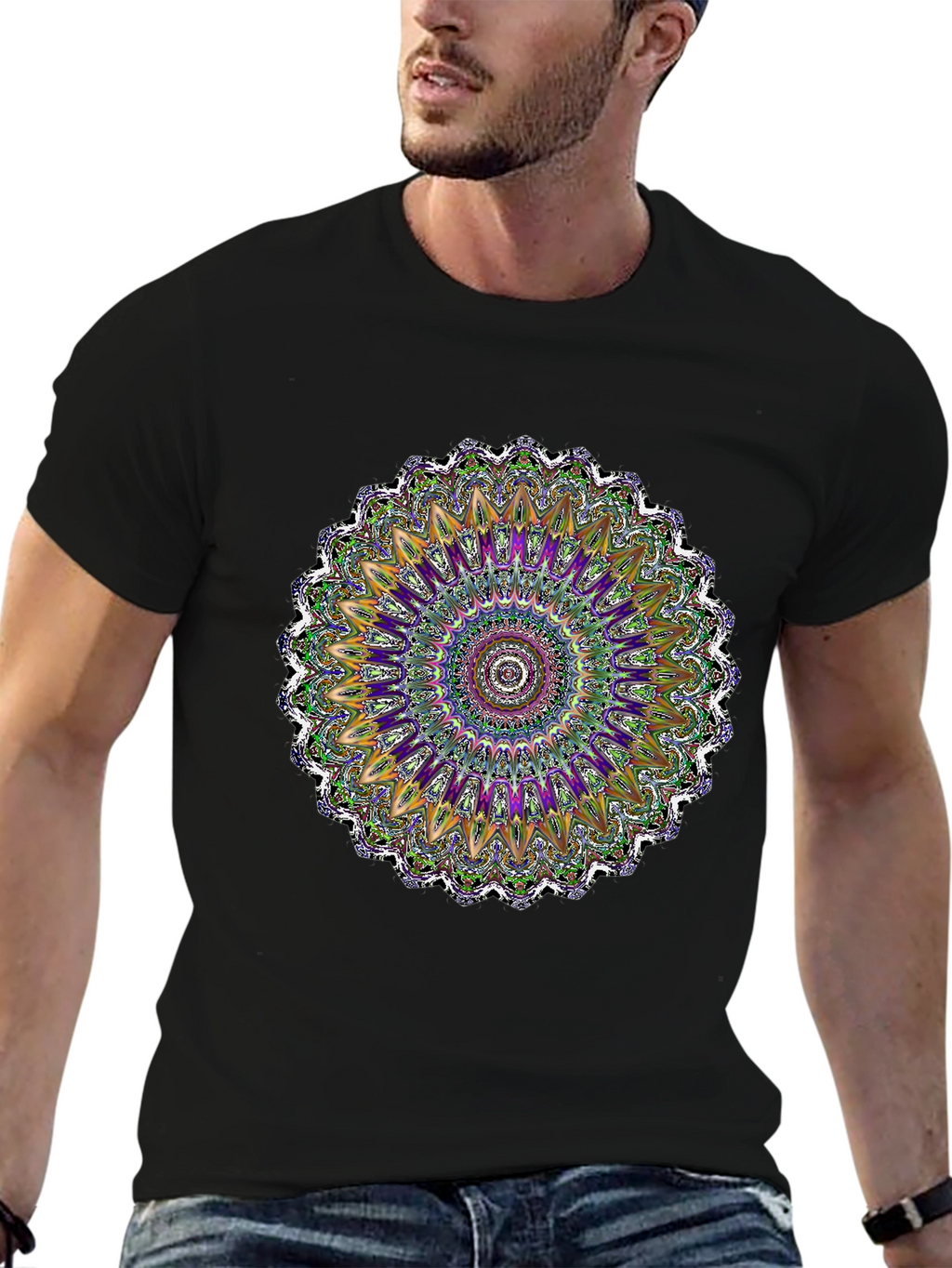 Vibrant Mandala Graphic Tee - Artistic Black T-Shirt