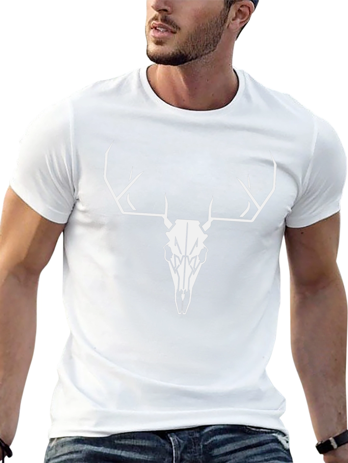 Buck Skull Graphic Tee - Black Cotton T-Shirt