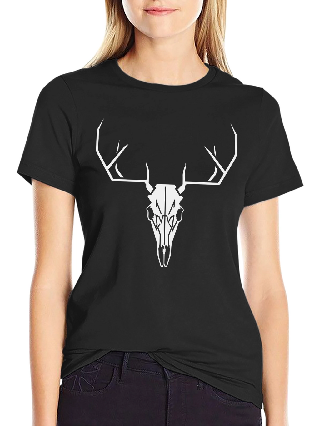 Buck Skull Graphic Tee - Black Cotton T-Shirt