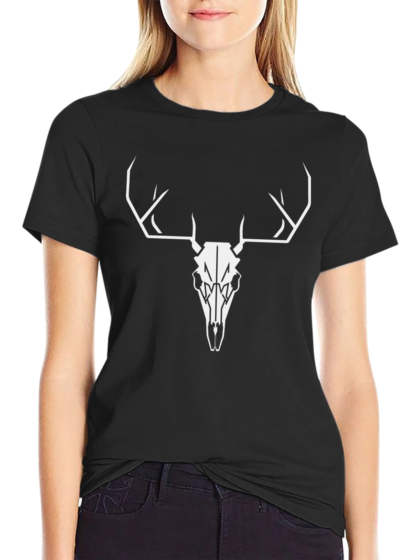 Buck Skull Graphic Tee - Black Cotton T-Shirt