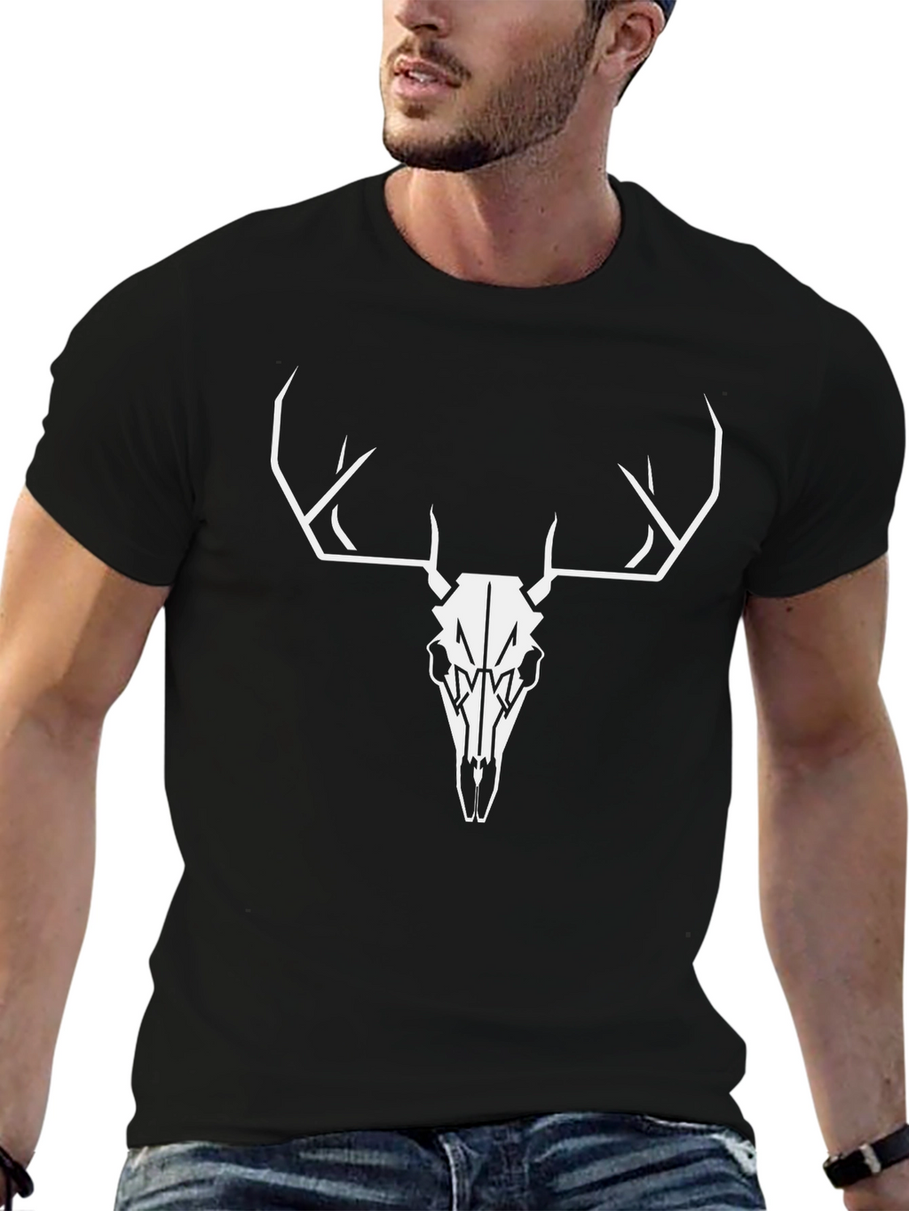 Buck Skull Graphic Tee - Black Cotton T-Shirt