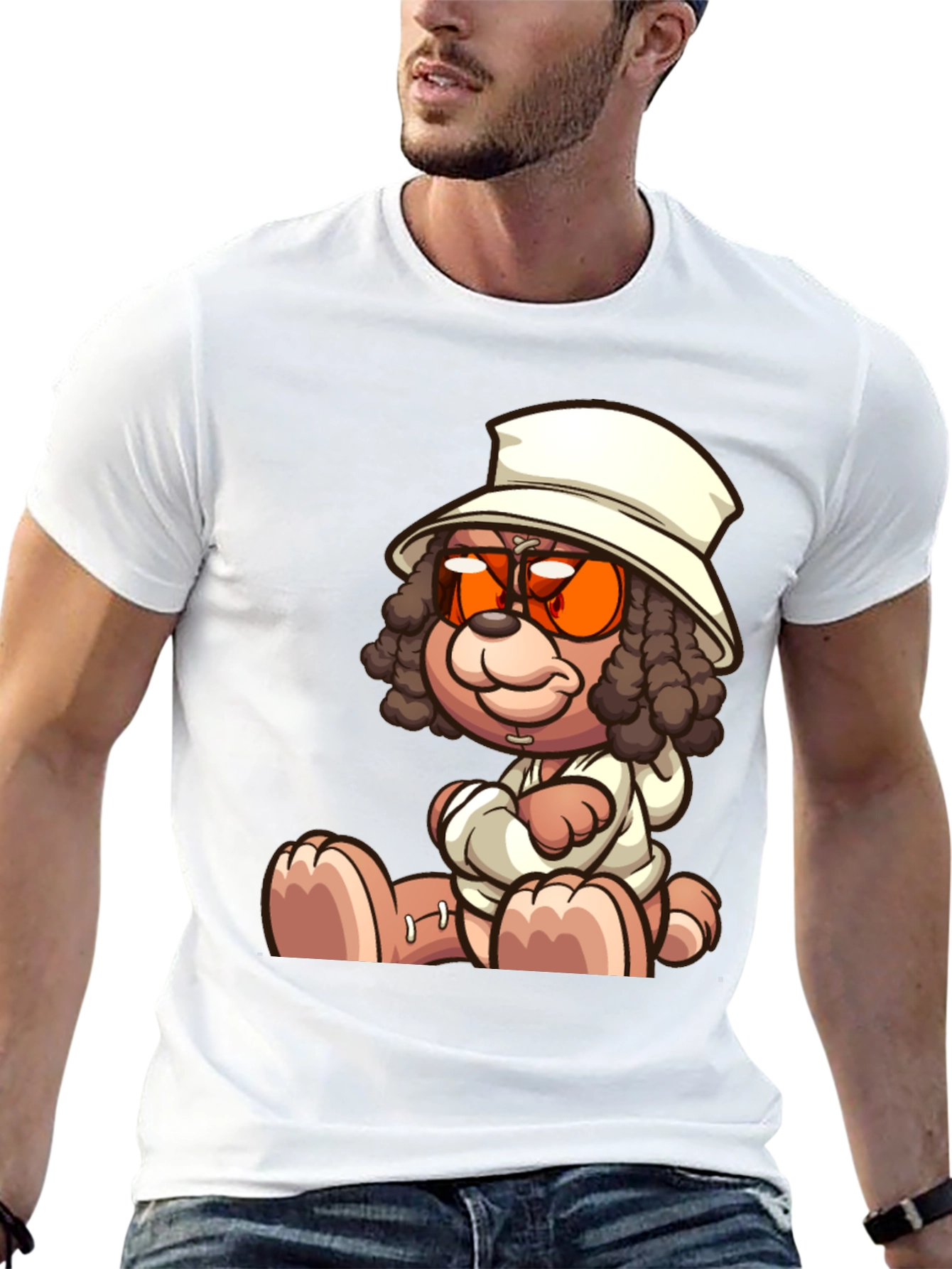 Cartoon Teddy Bear Graphic Black T-Shirt