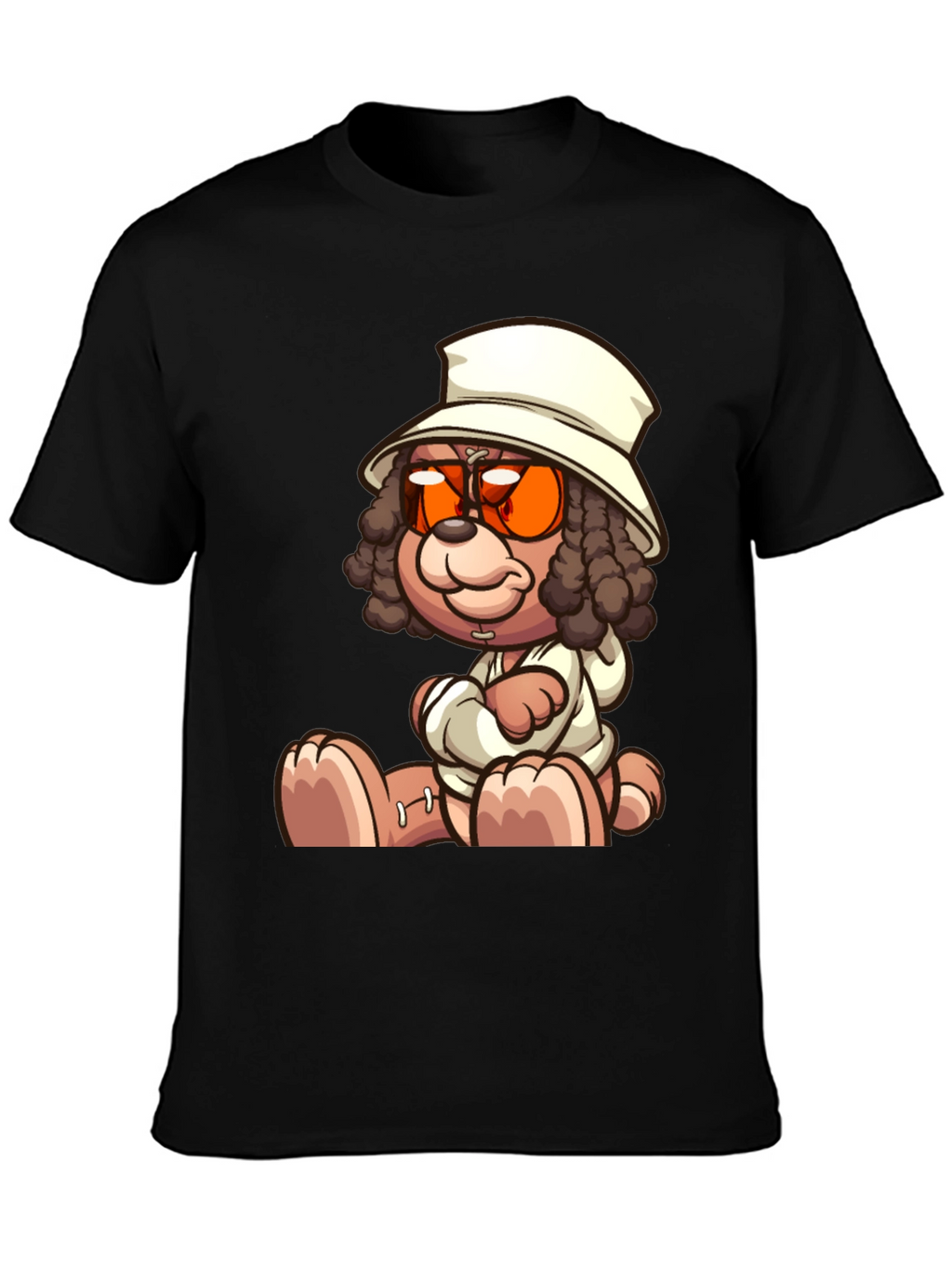 Cartoon Teddy Bear Graphic Black T-Shirt