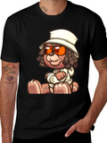 Cartoon Teddy Bear Graphic Black T-Shirt