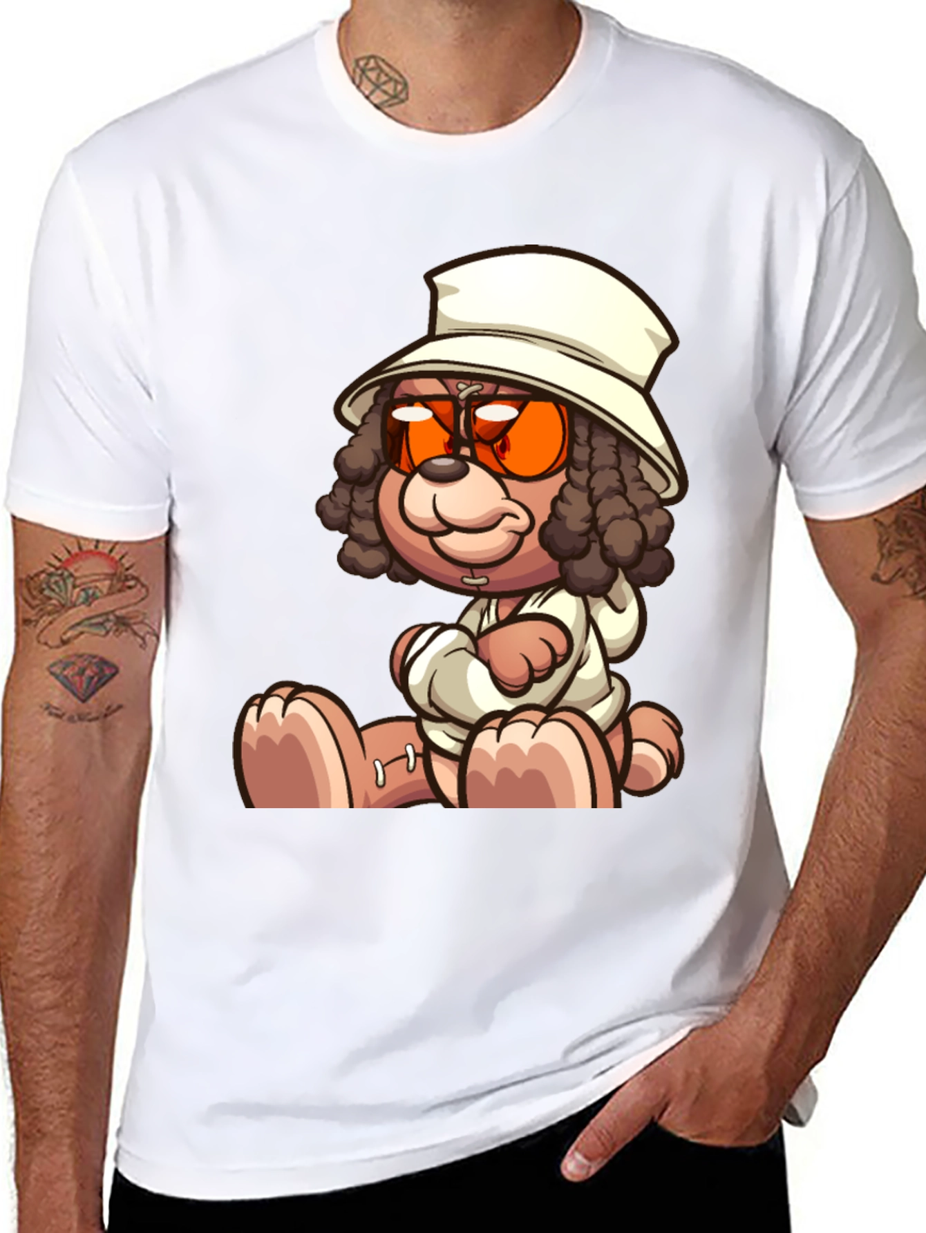 Cartoon Teddy Bear Graphic Black T-Shirt