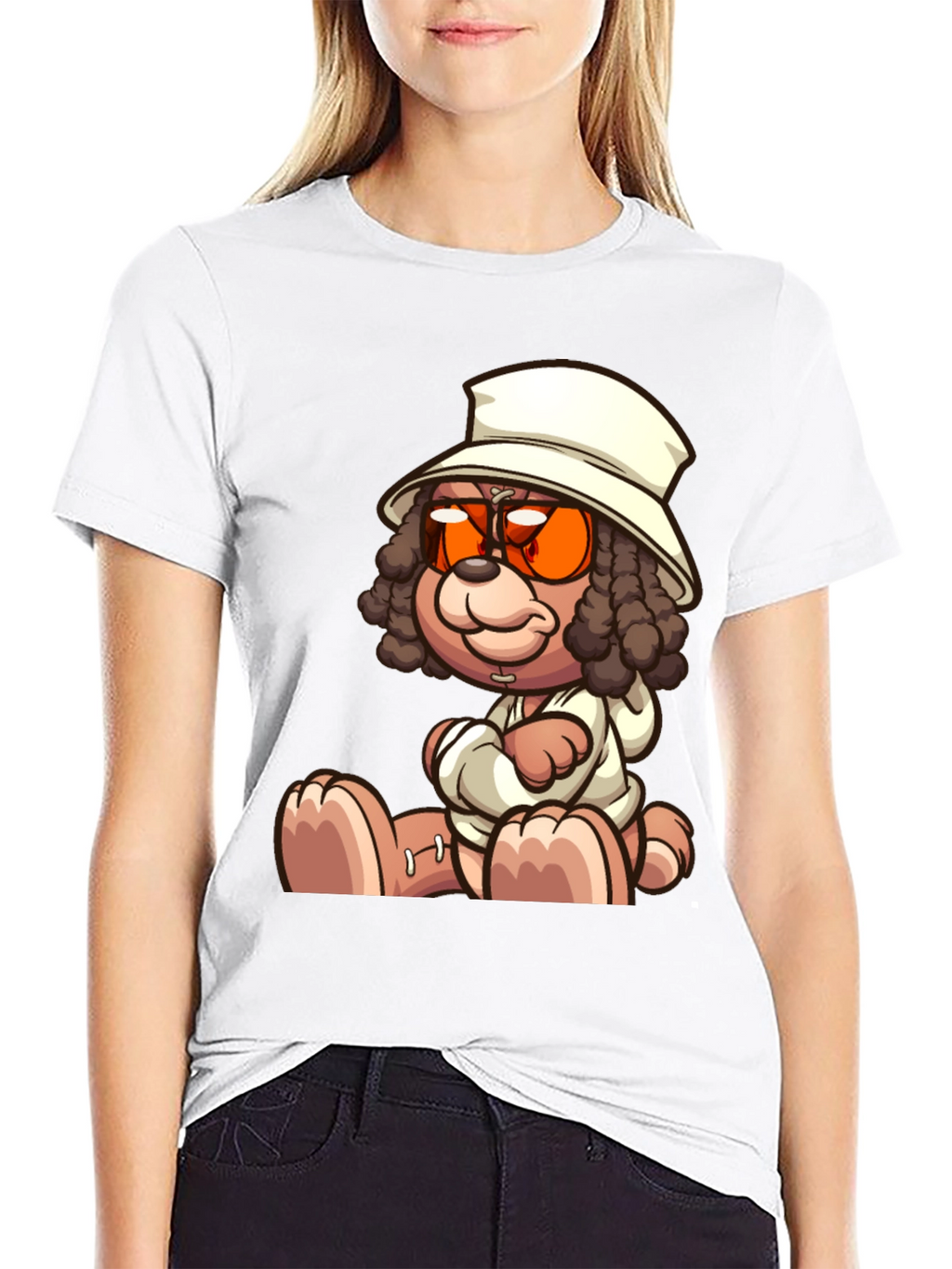 Cartoon Teddy Bear Graphic Black T-Shirt