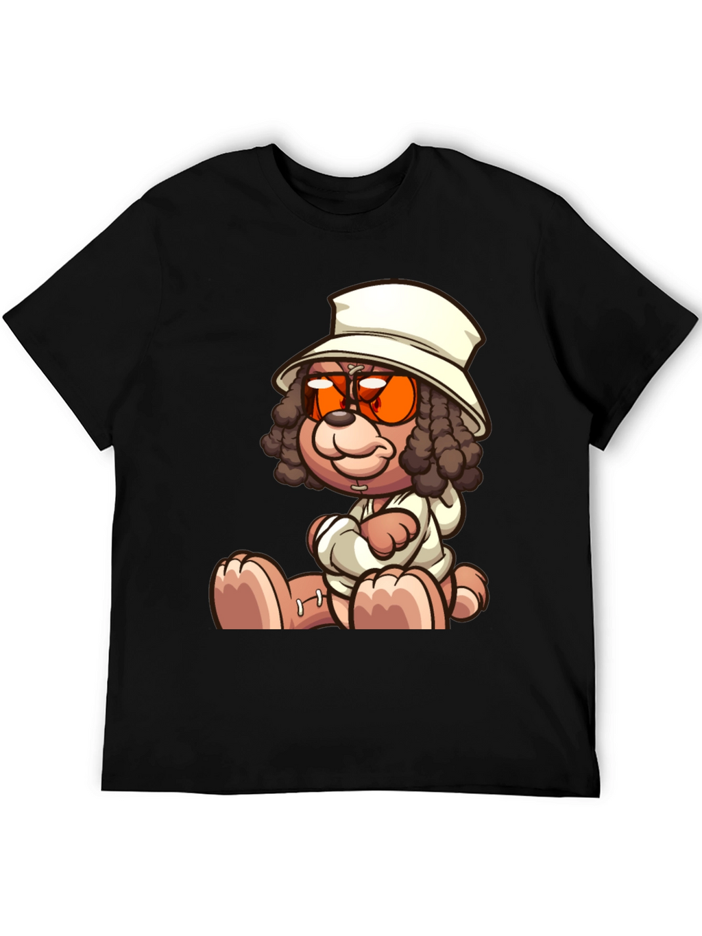 Cartoon Teddy Bear Graphic Black T-Shirt