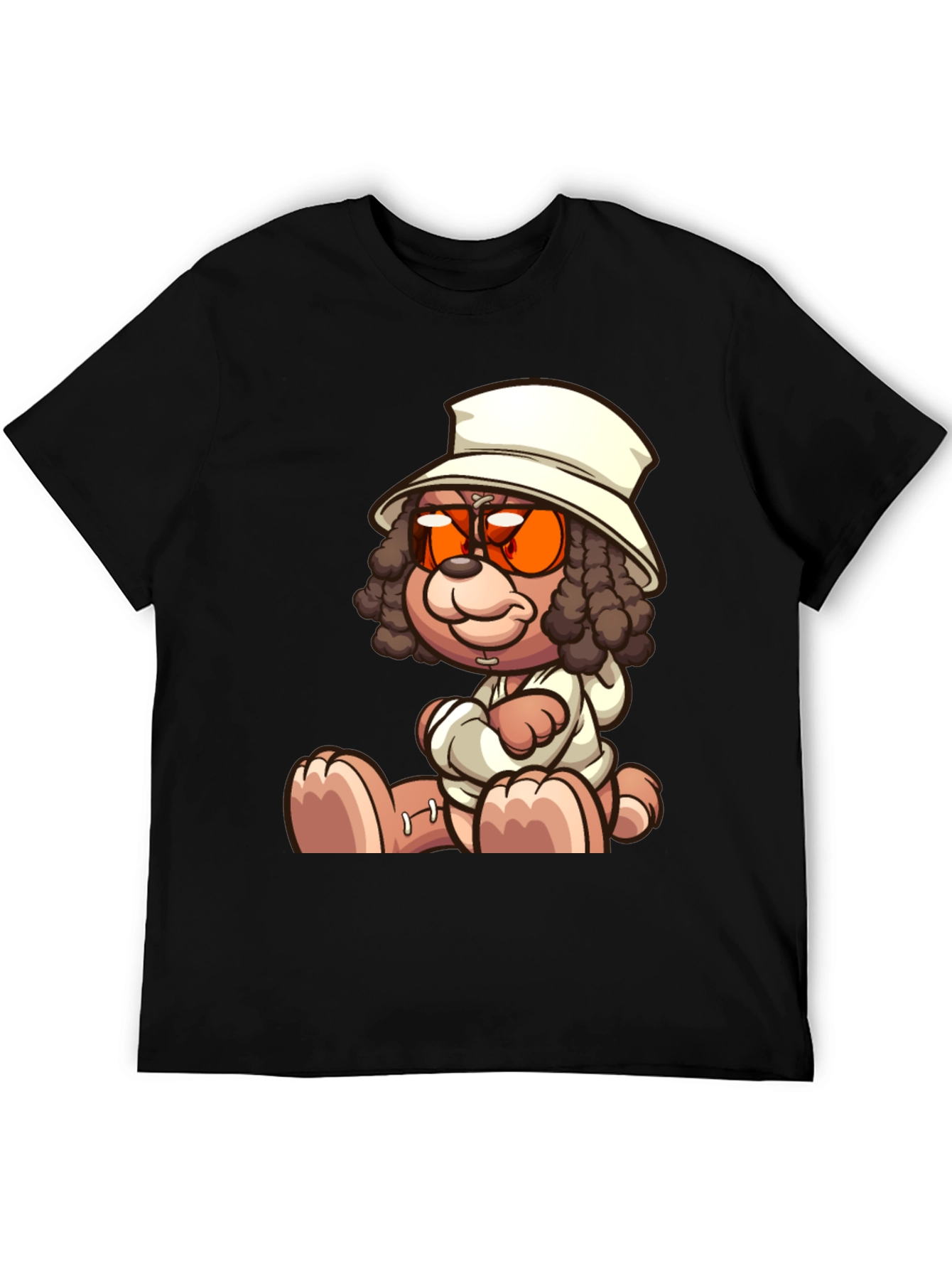 Cartoon Teddy Bear Graphic Black T-Shirt