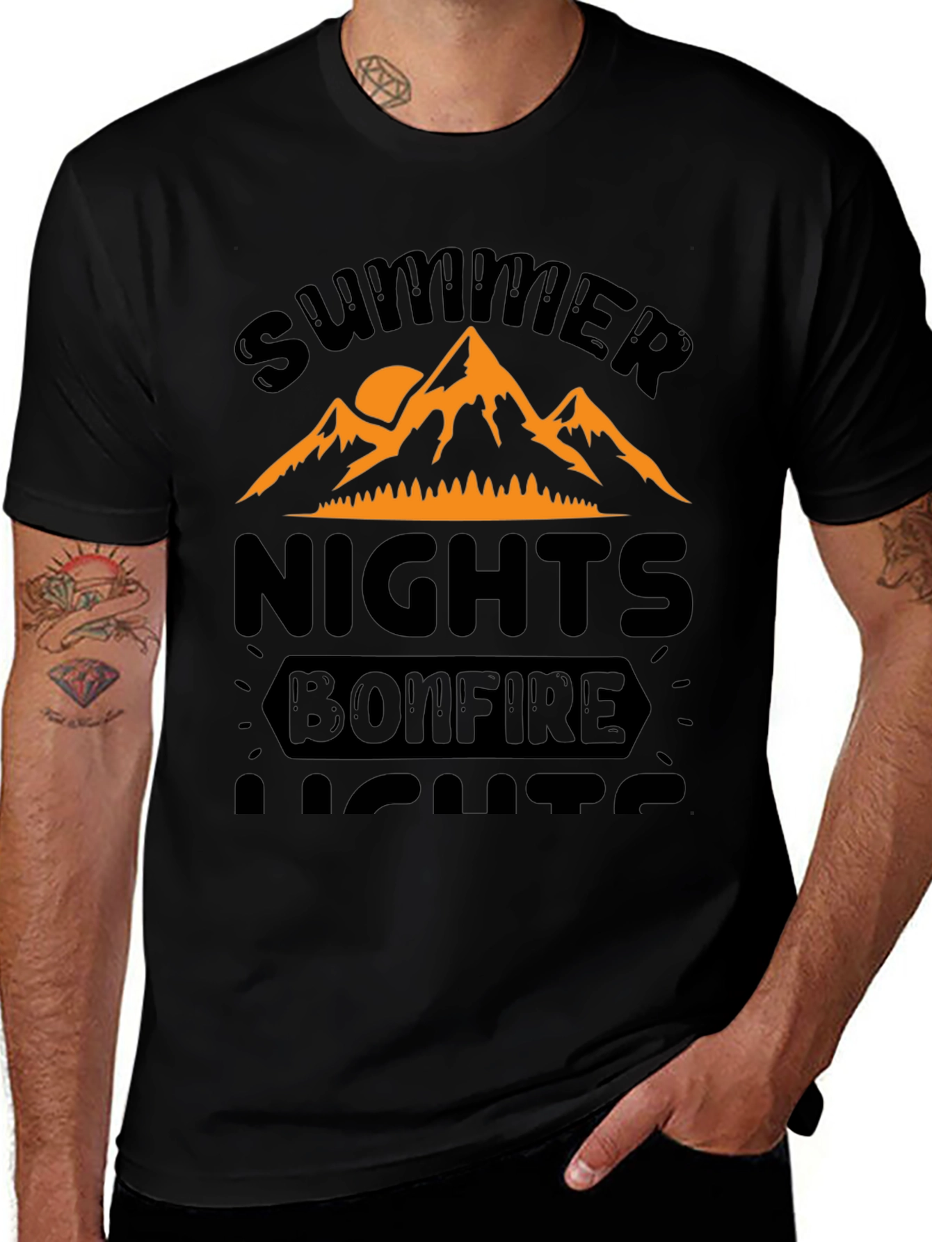 Summer Nights Bonfire Lights Black T-Shirt