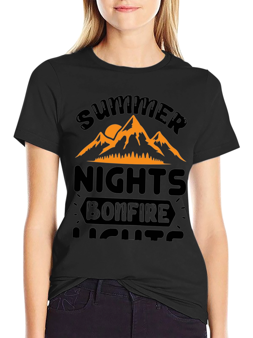Summer Nights Bonfire Lights Black T-Shirt