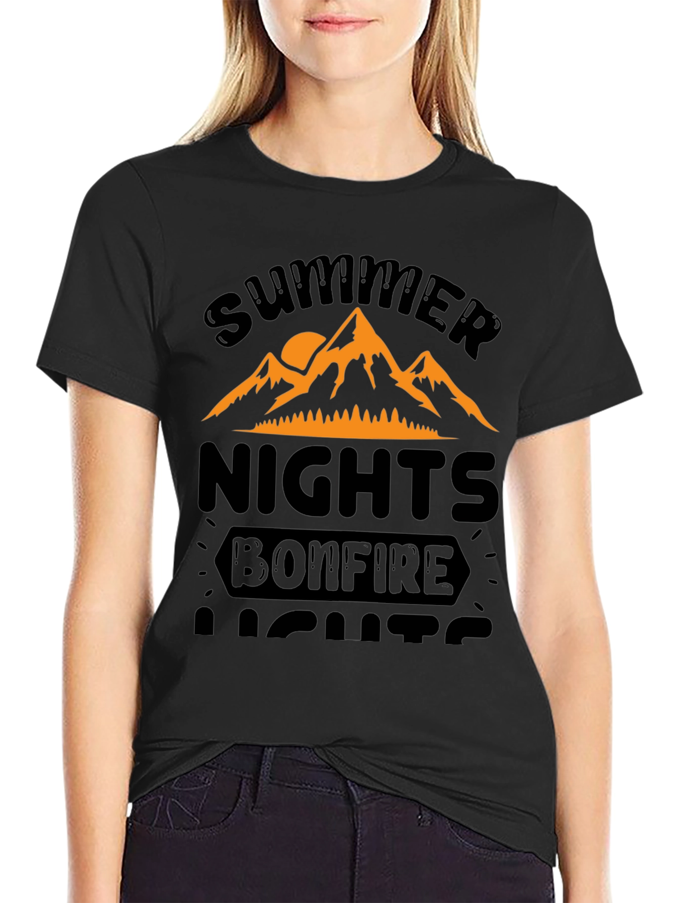 Summer Nights Bonfire Lights Black T-Shirt