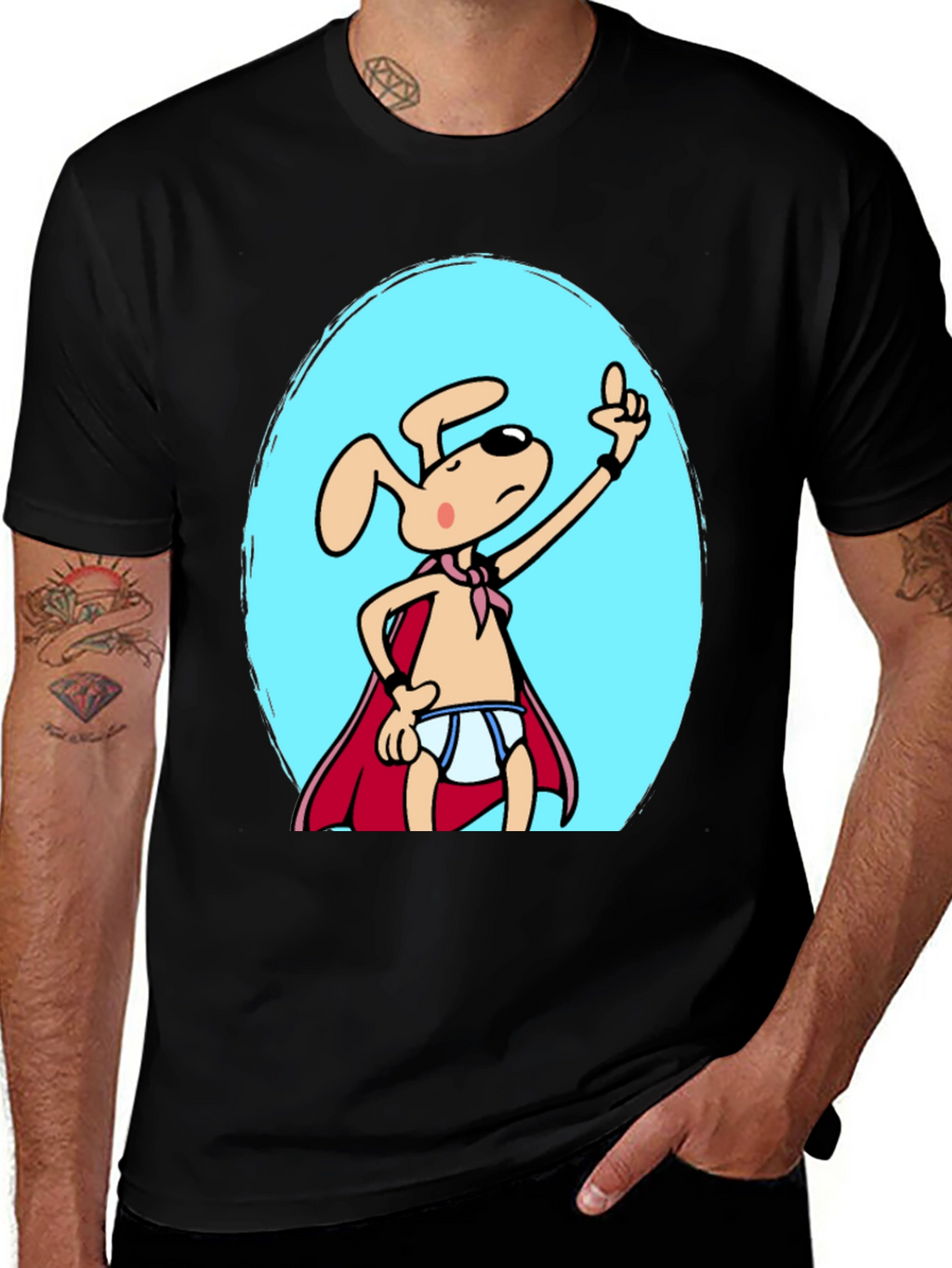 Dog Man Funny Cartoon Graphic T-Shirt