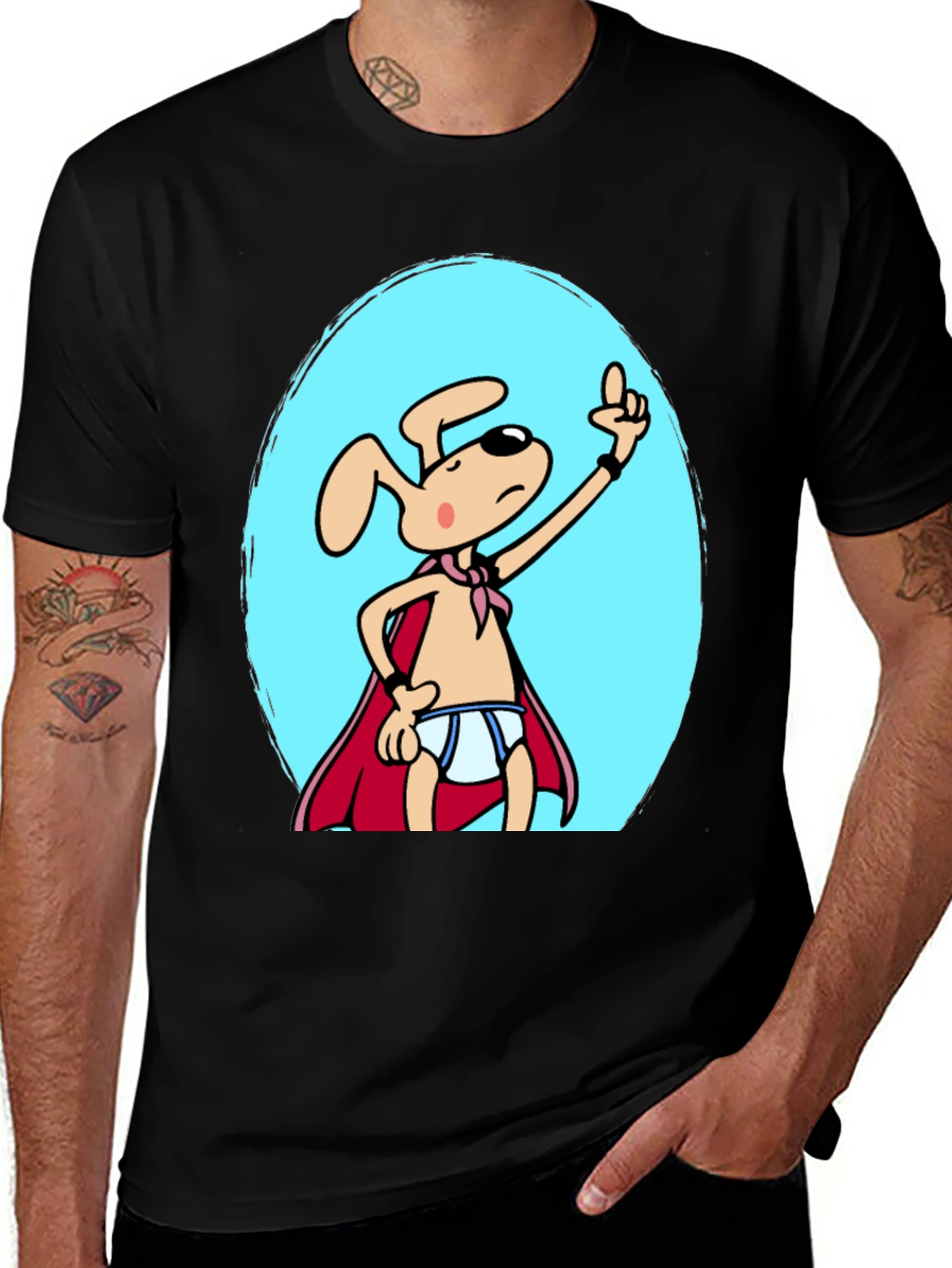 Dog Man Funny Cartoon Graphic T-Shirt