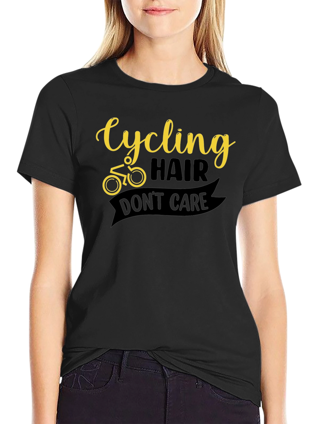 Cycling Hair Dont Care Black Graphic Tee