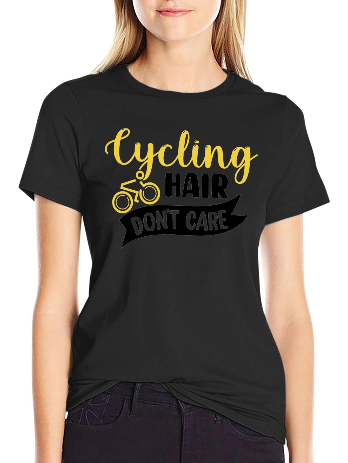 Cycling Hair Dont Care Black Graphic Tee