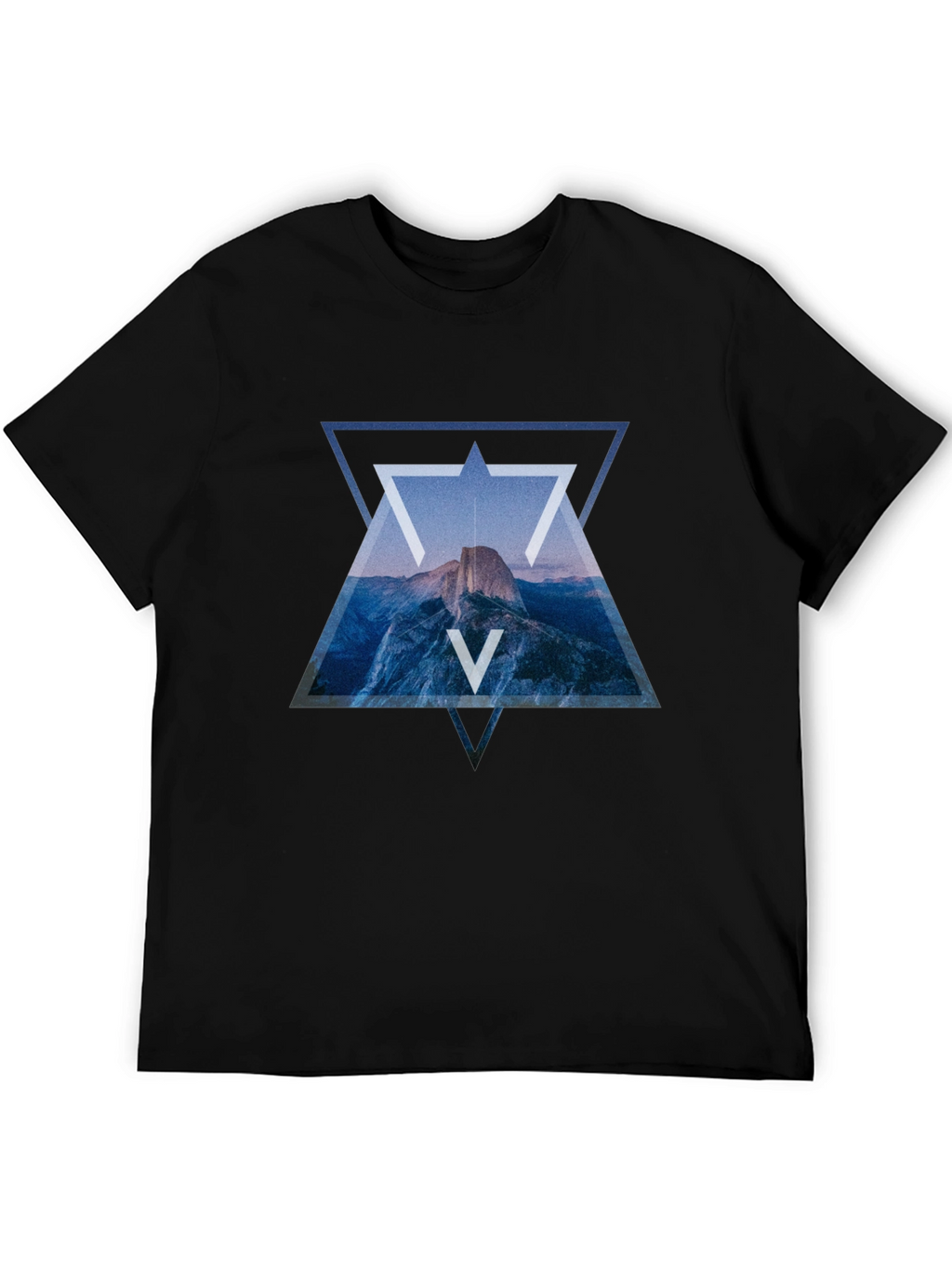Geometric Mountain Print Black T-Shirt