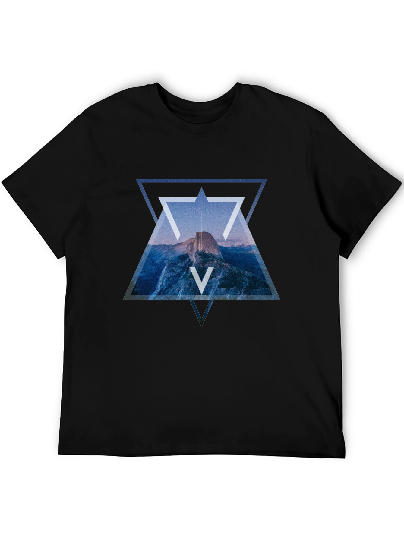 Geometric Mountain Print Black T-Shirt