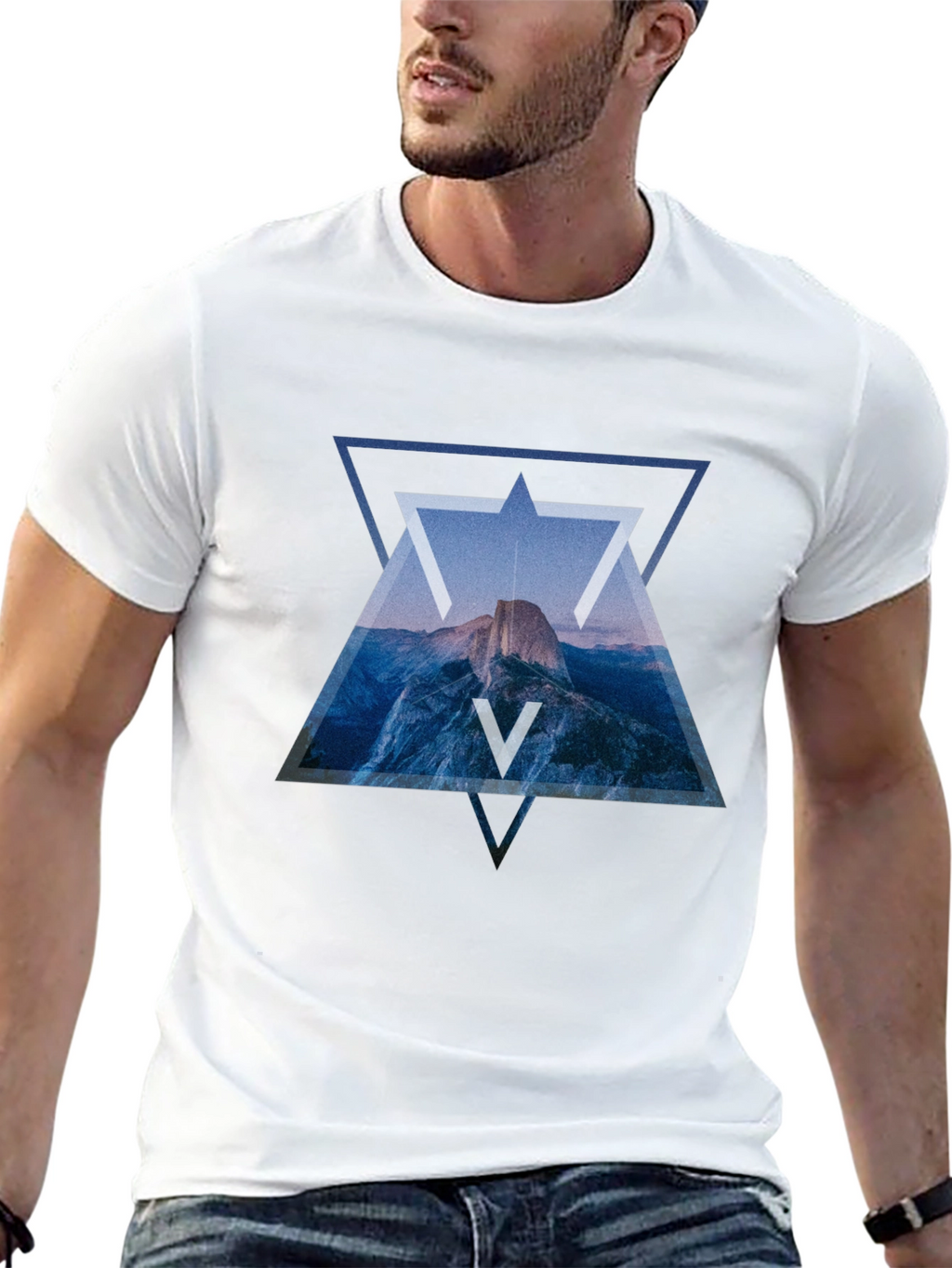 Geometric Mountain Print Black T-Shirt