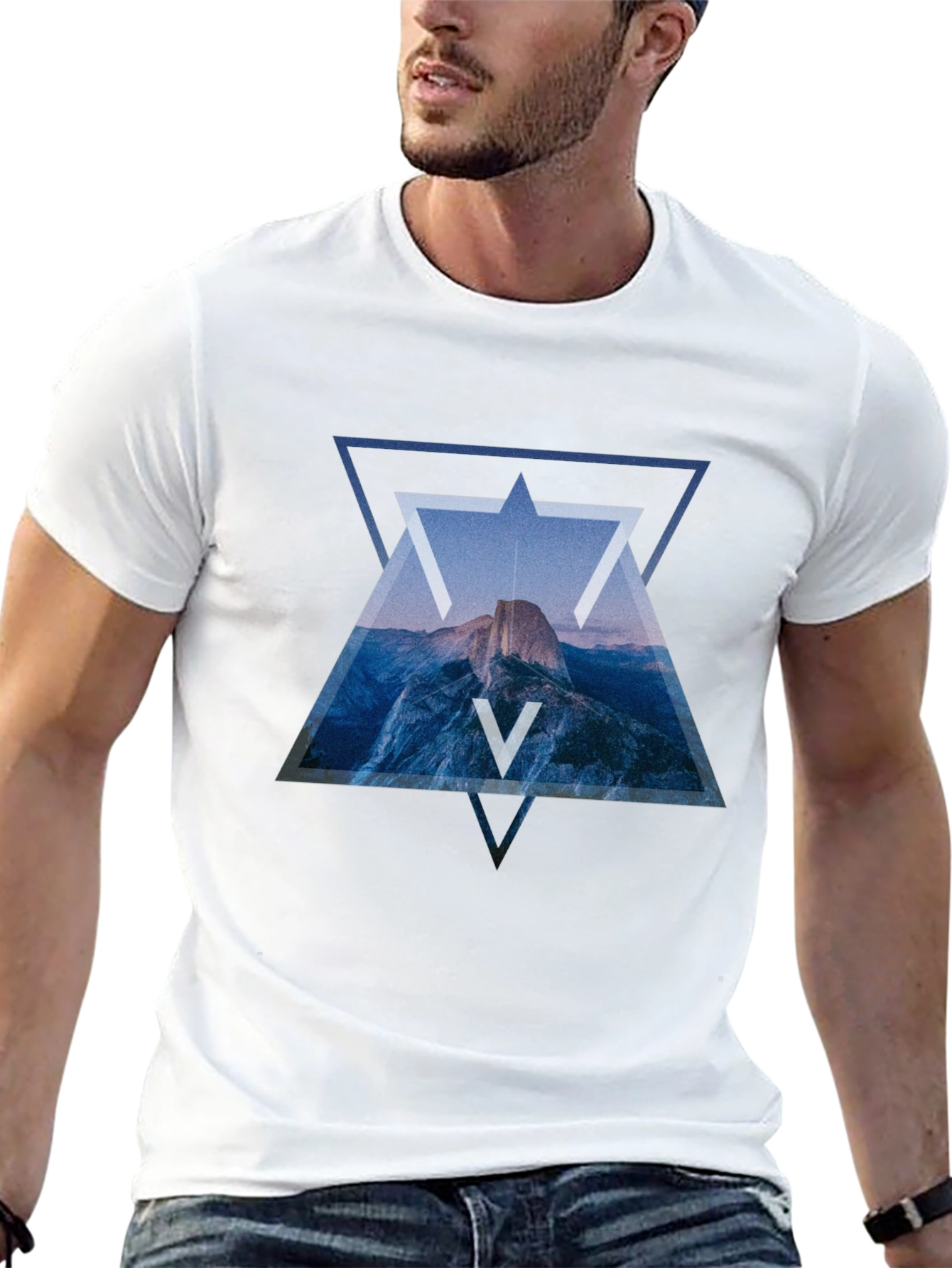 Geometric Mountain Print Black T-Shirt