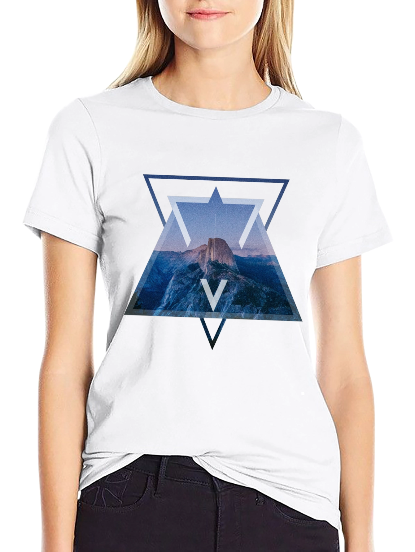 Geometric Mountain Print Black T-Shirt