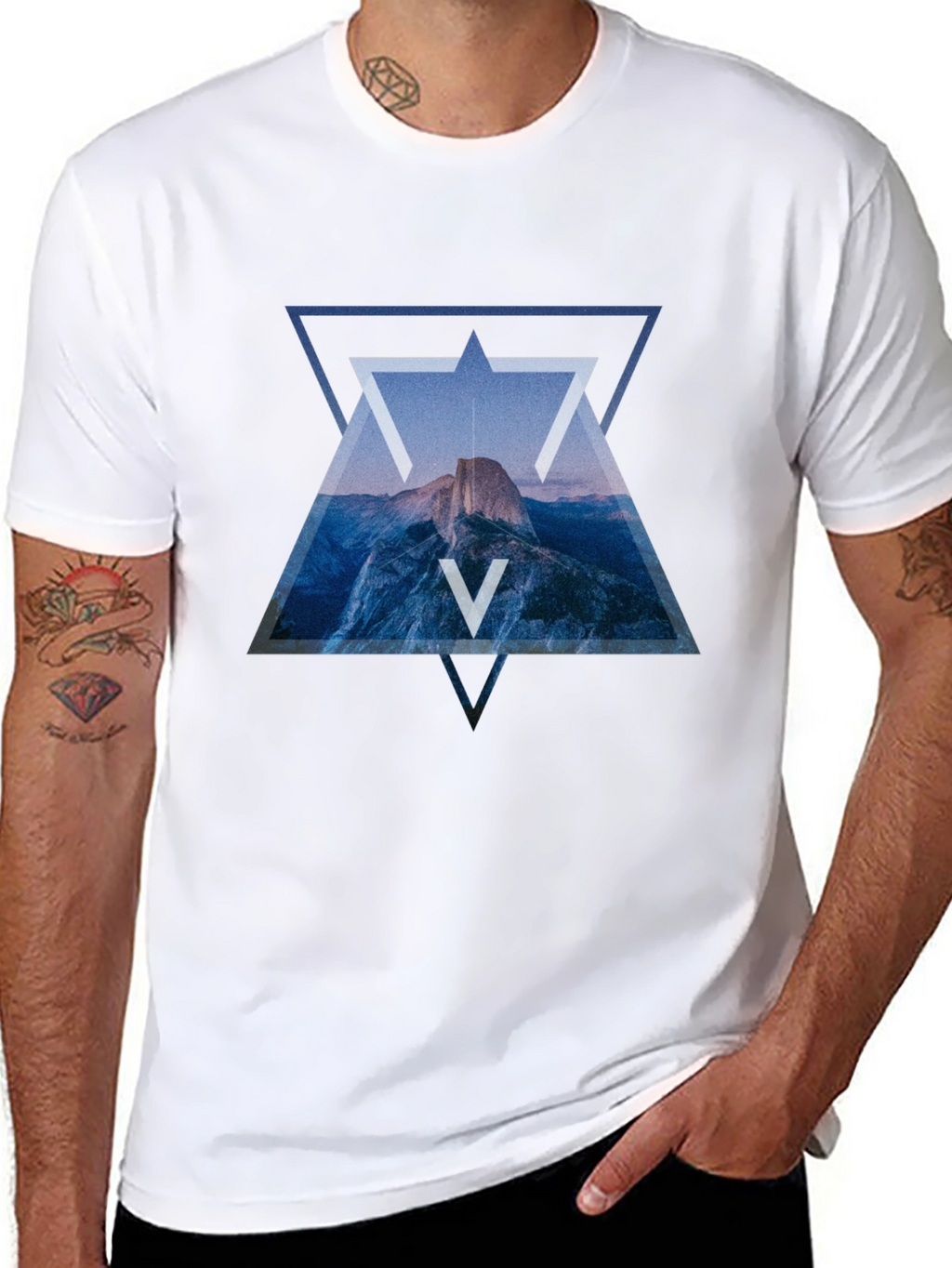 Geometric Mountain Print Black T-Shirt