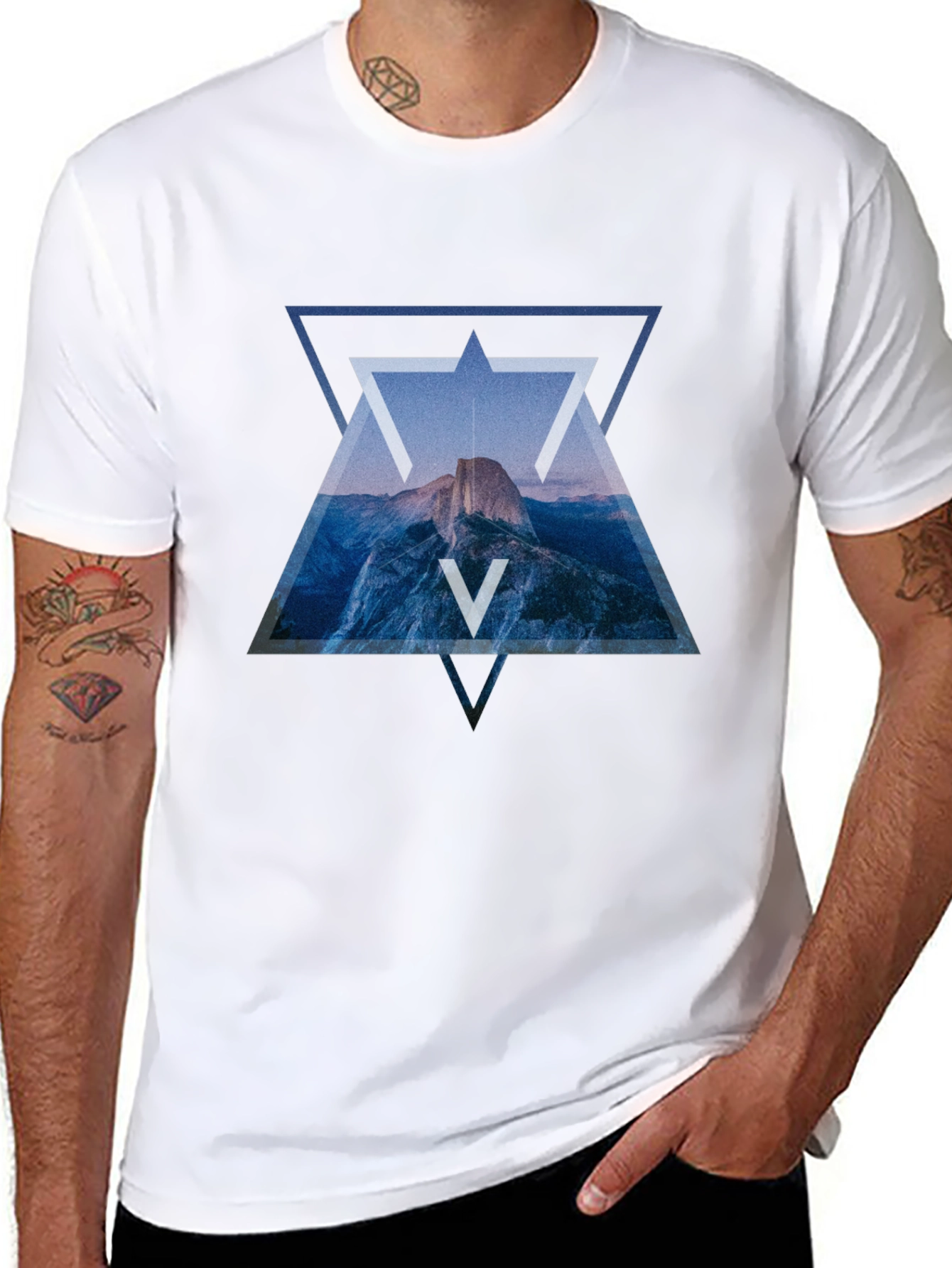 Geometric Mountain Print Black T-Shirt