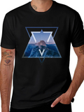 Geometric Mountain Print Black T-Shirt