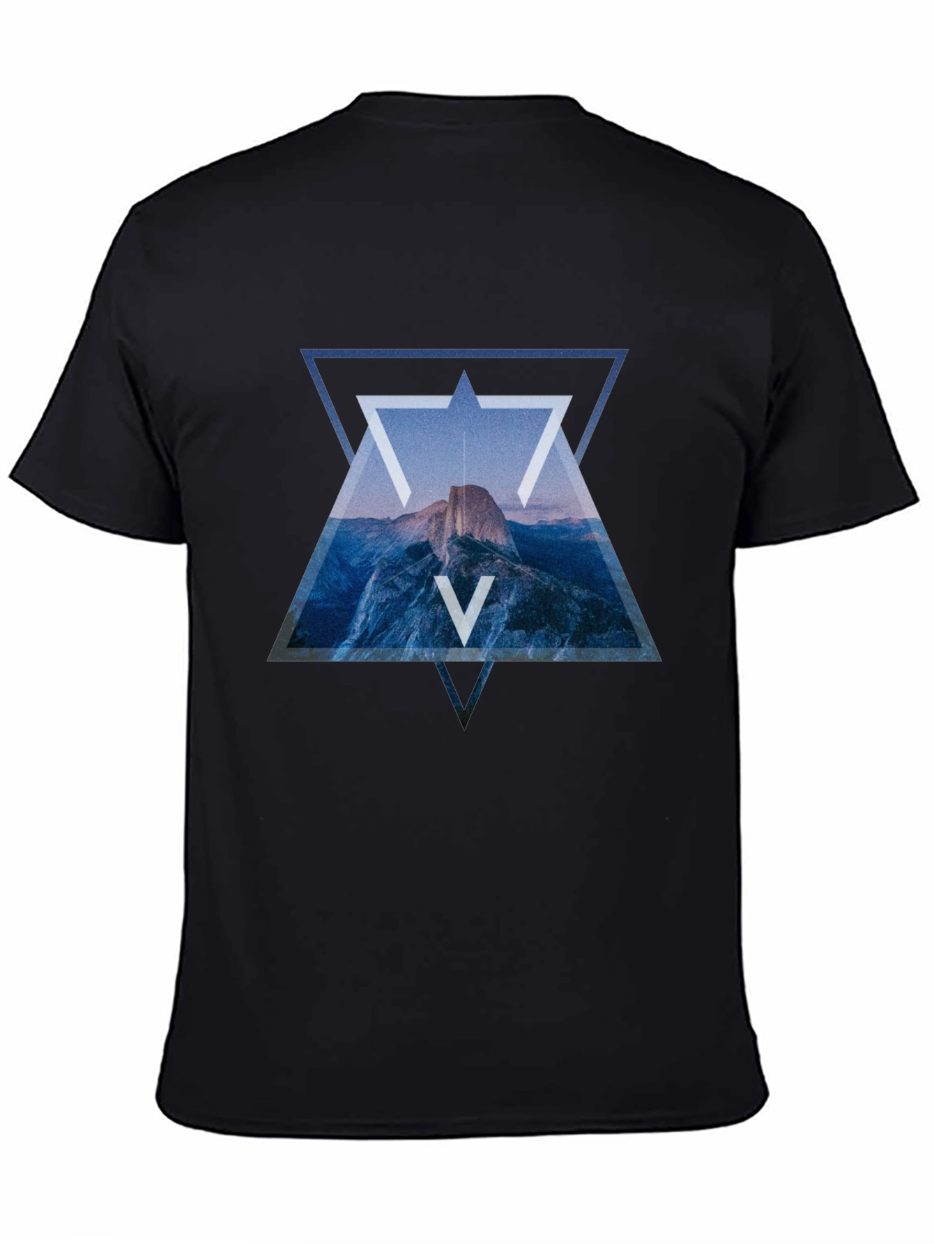 Geometric Mountain Print Black T-Shirt
