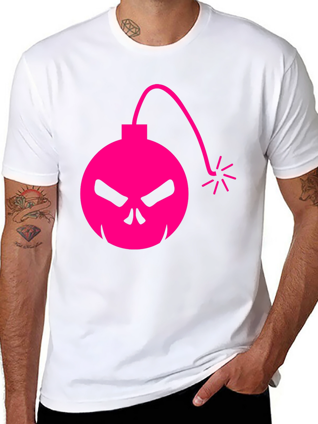 Skull Bomb Graphic Tee - Bold Pink Design