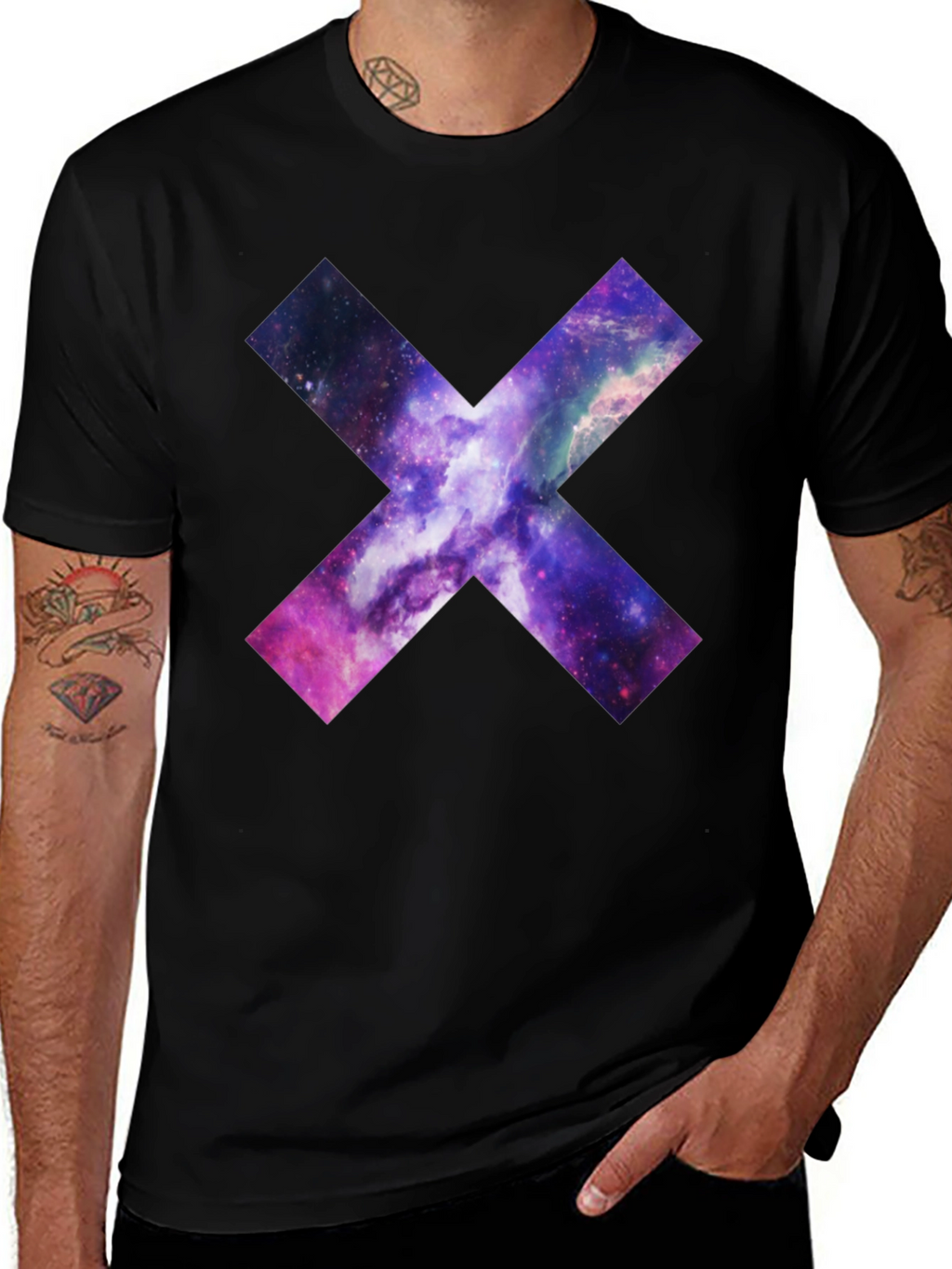 Galaxy Cross Graphic T-Shirt - Black Cotton Tee