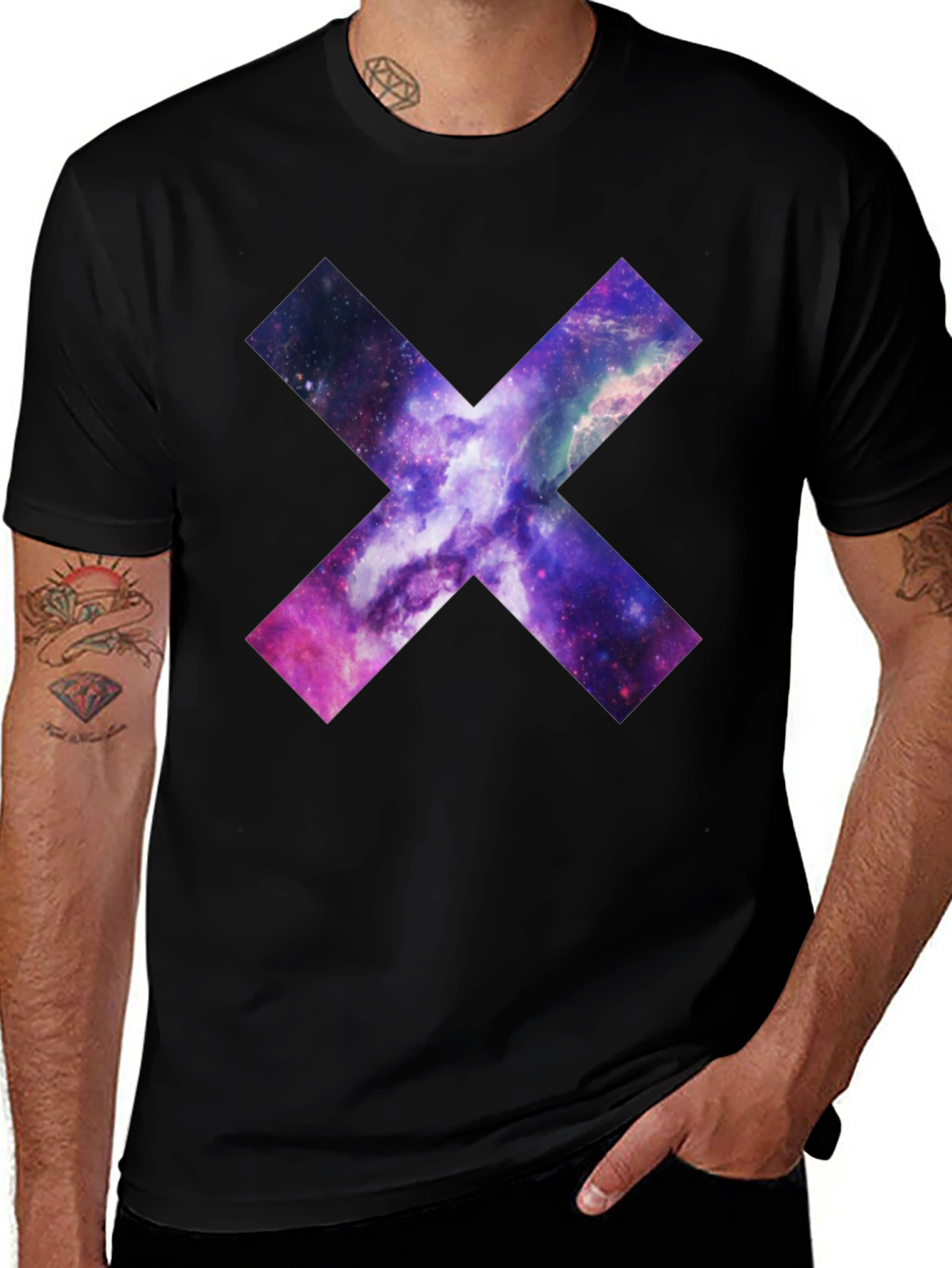 Galaxy Cross Graphic T-Shirt - Black Cotton Tee