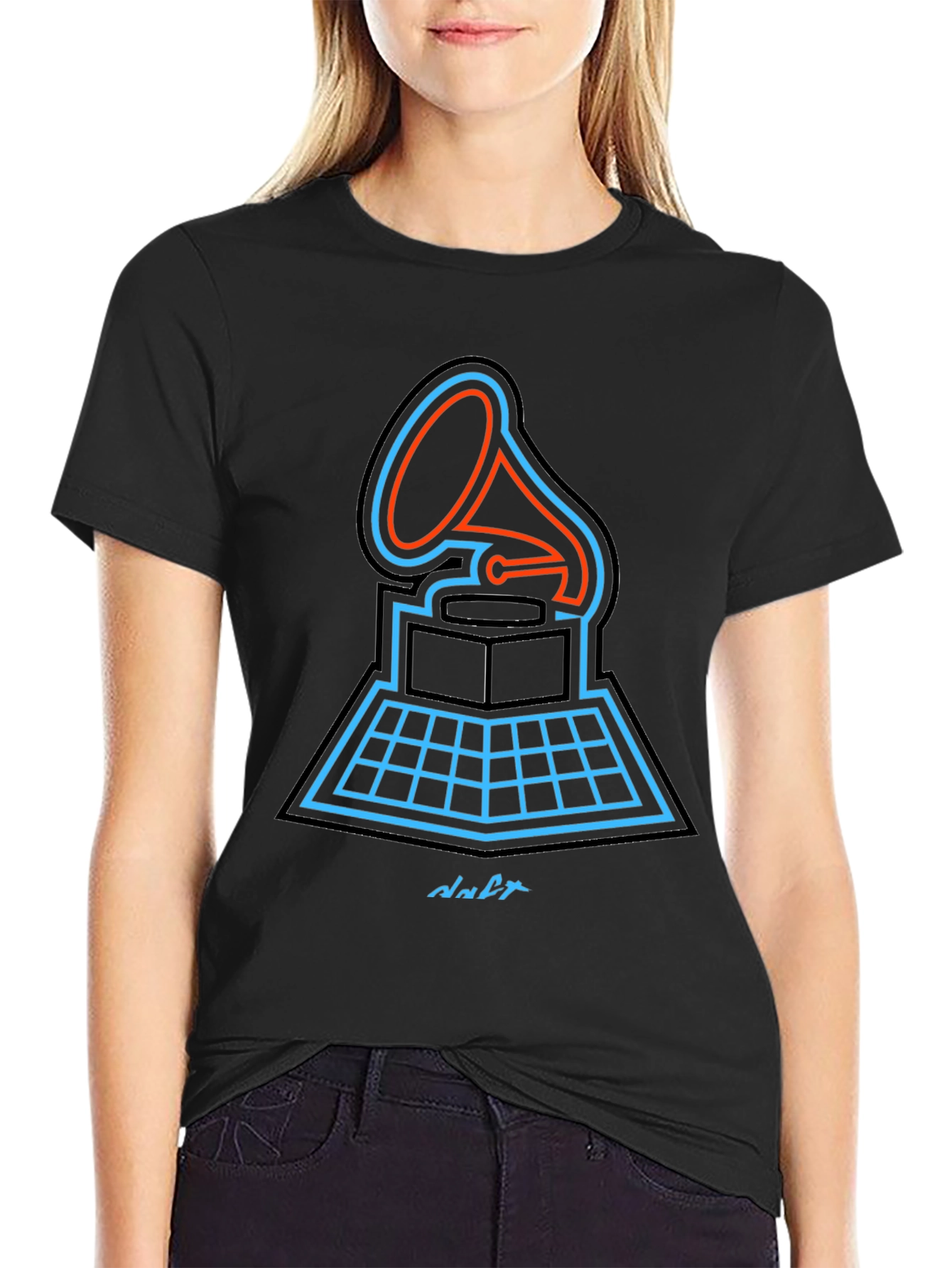 Retro Gramophone Graphic Tee - Music Lovers Black T-Shirt