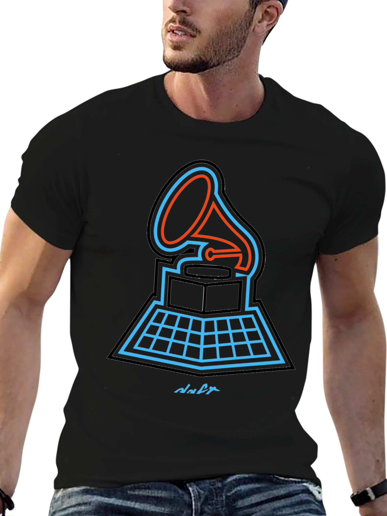Retro Gramophone Graphic Tee - Music Lovers Black T-Shirt