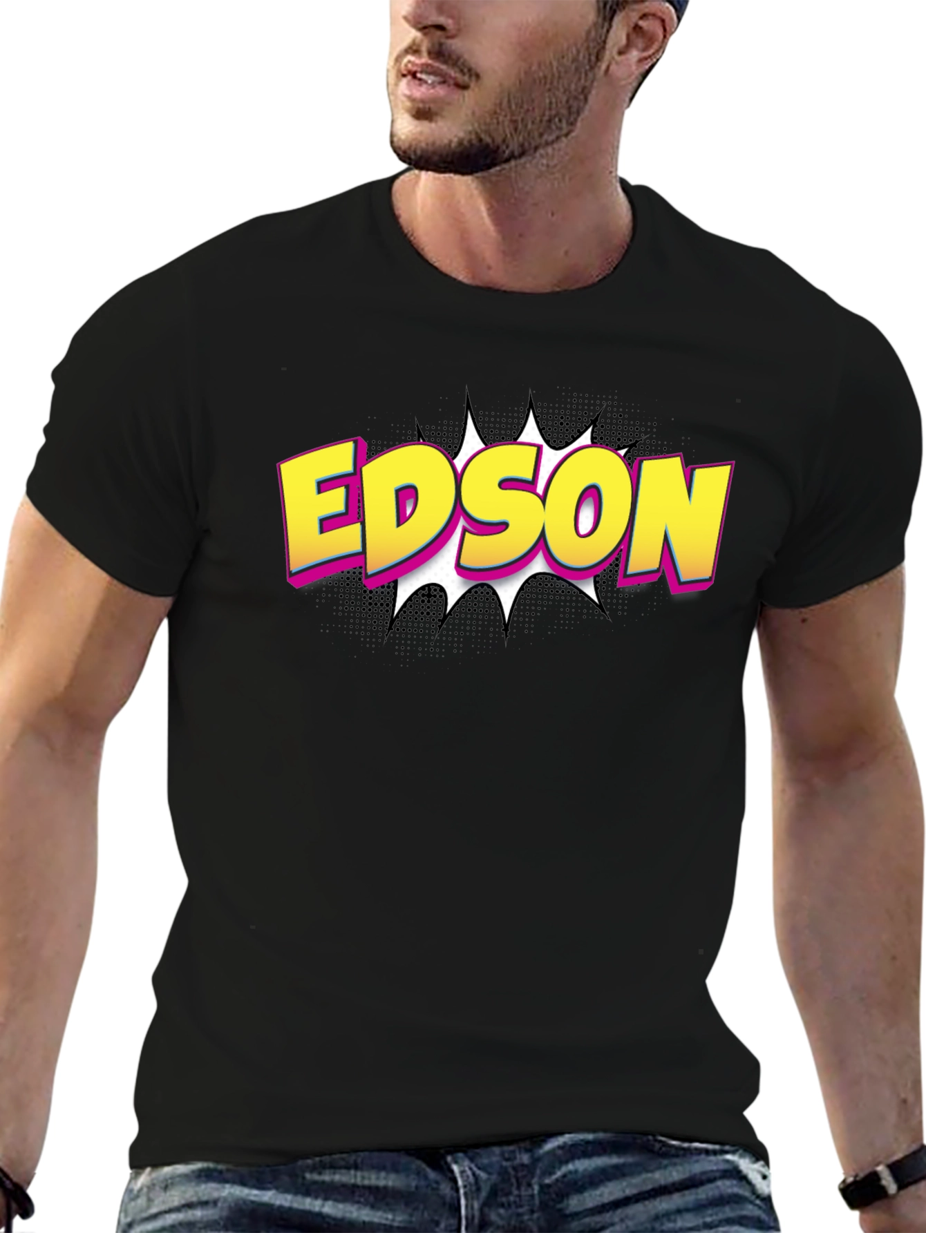 Edson Comic Style Graphic Tee - Black Cotton