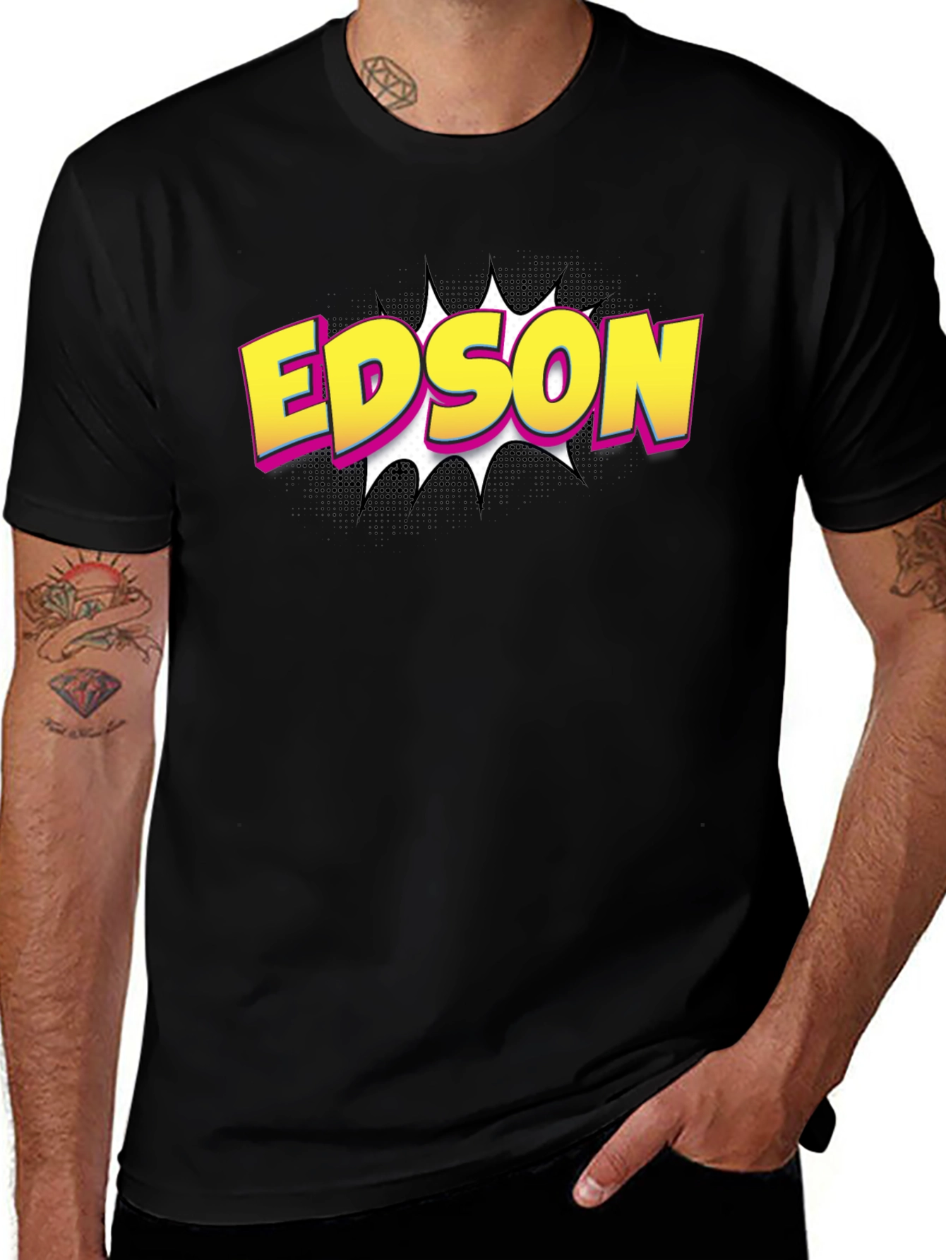 Edson Comic Style Graphic Tee - Black Cotton