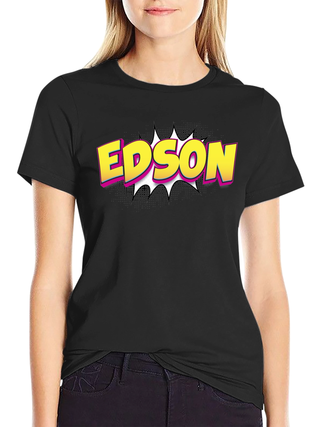Edson Comic Style Graphic Tee - Black Cotton