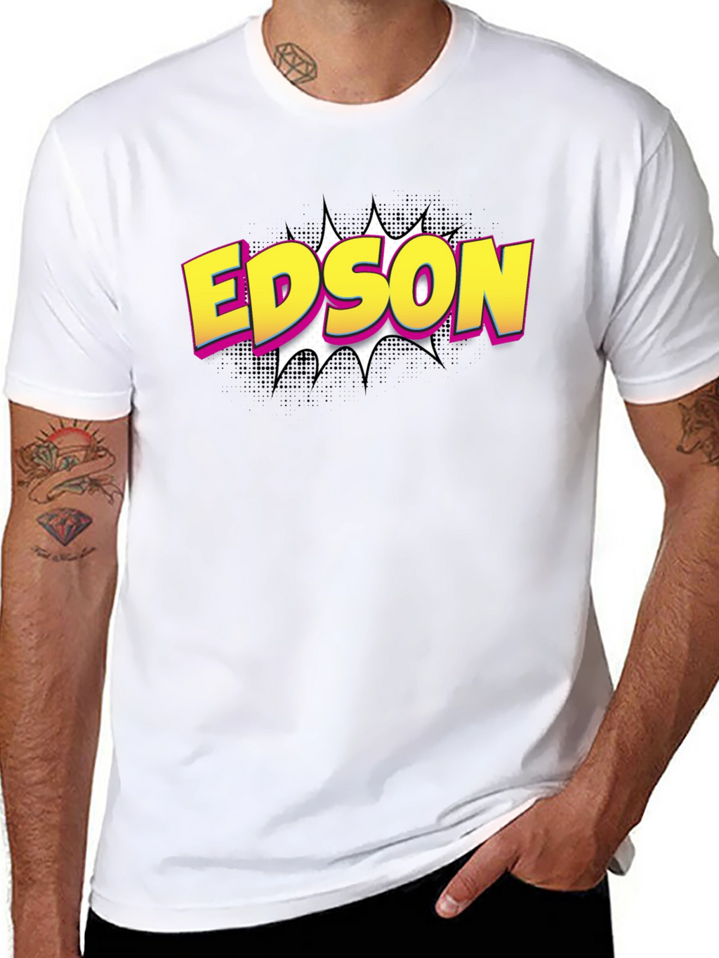 Edson Comic Style Graphic Tee - Black Cotton