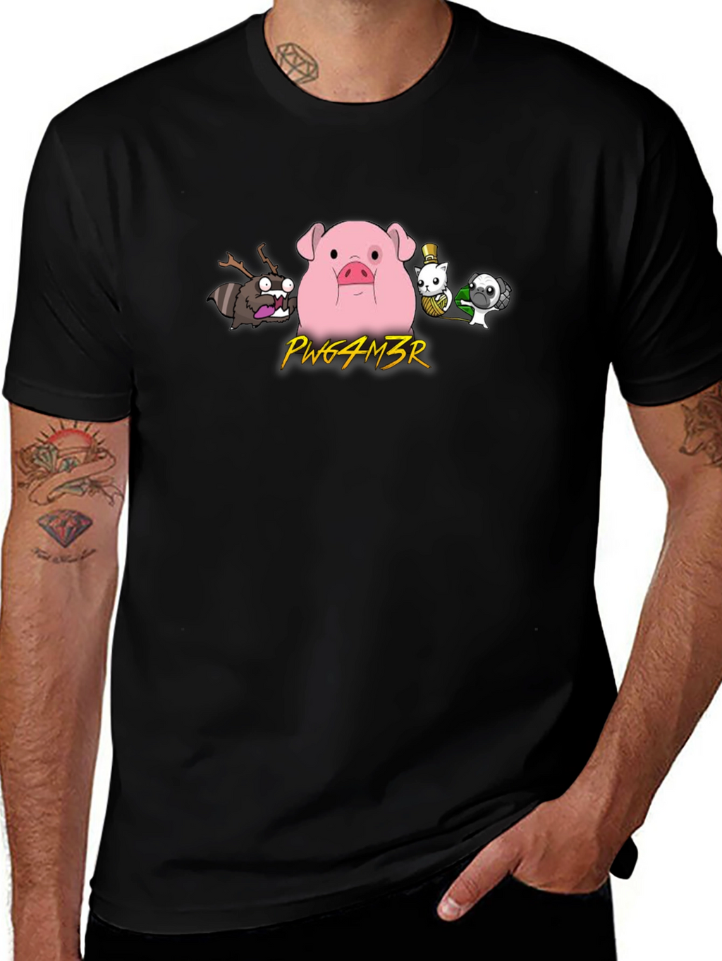 Gravity Falls Waddles & Friends Black T-Shirt