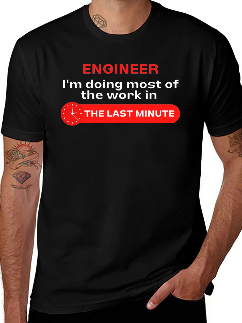 Engineer Last Minute Work Funny Black T-Shirt