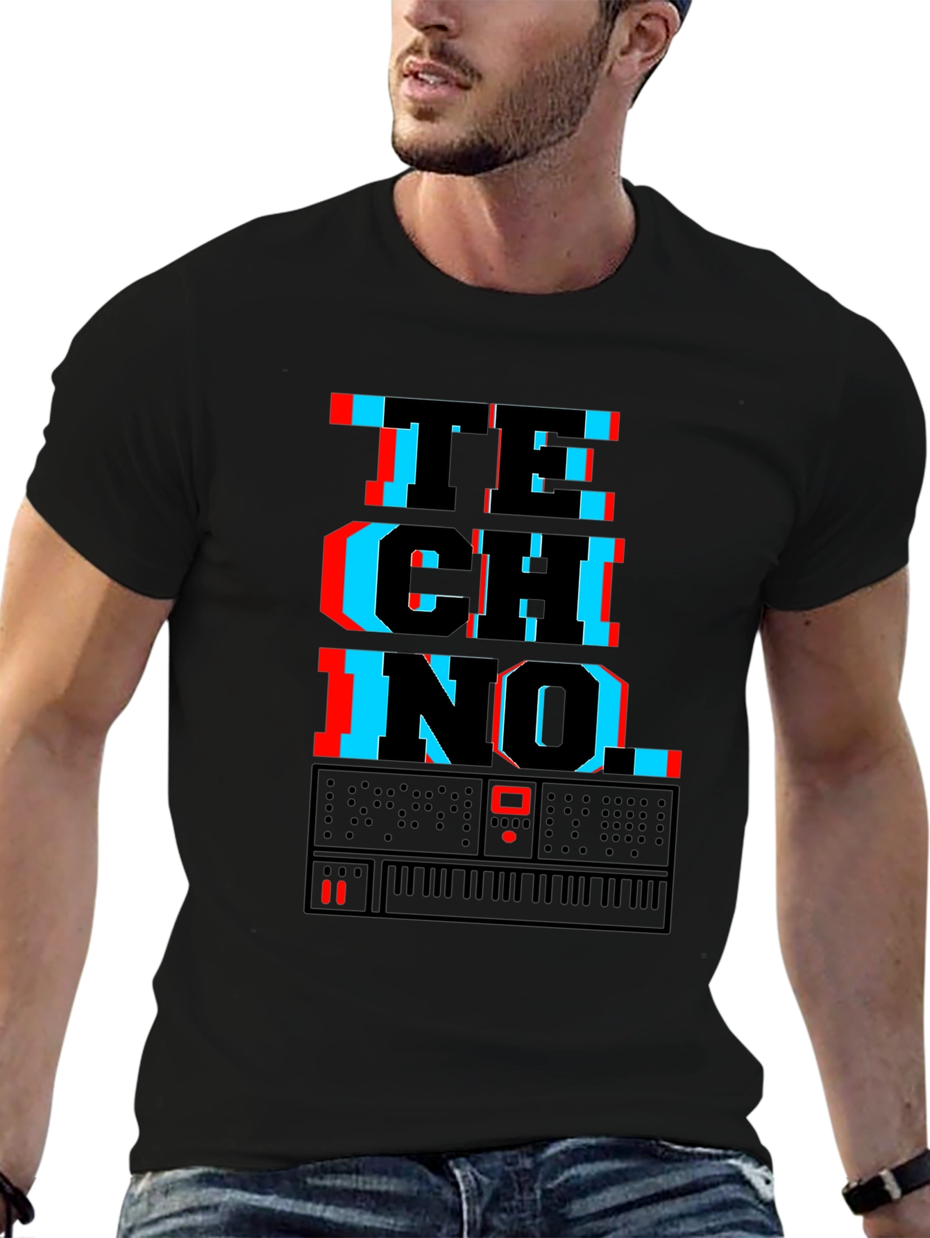 Techno Synth Glitch Graphic T-Shirt