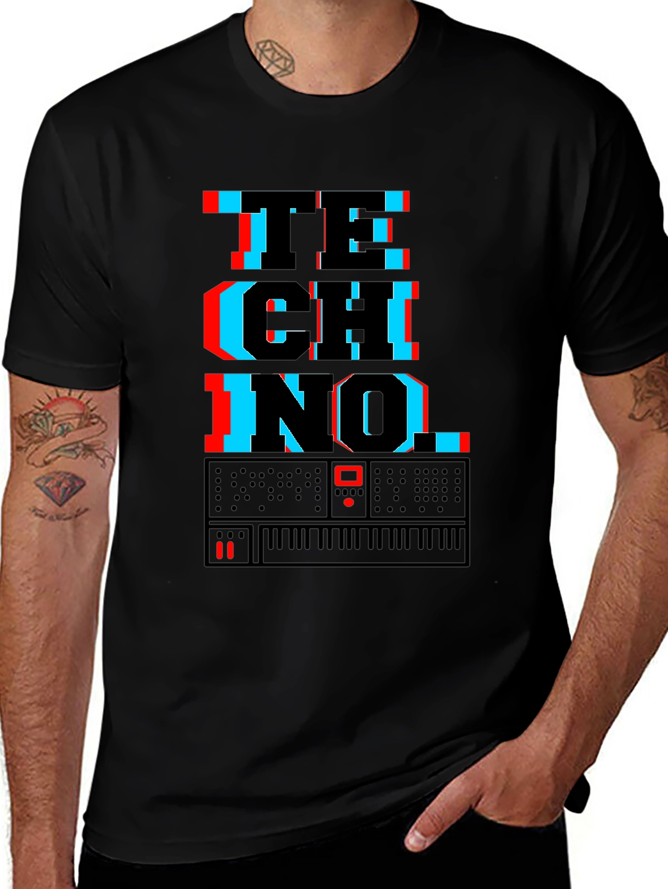Techno Synth Glitch Graphic T-Shirt