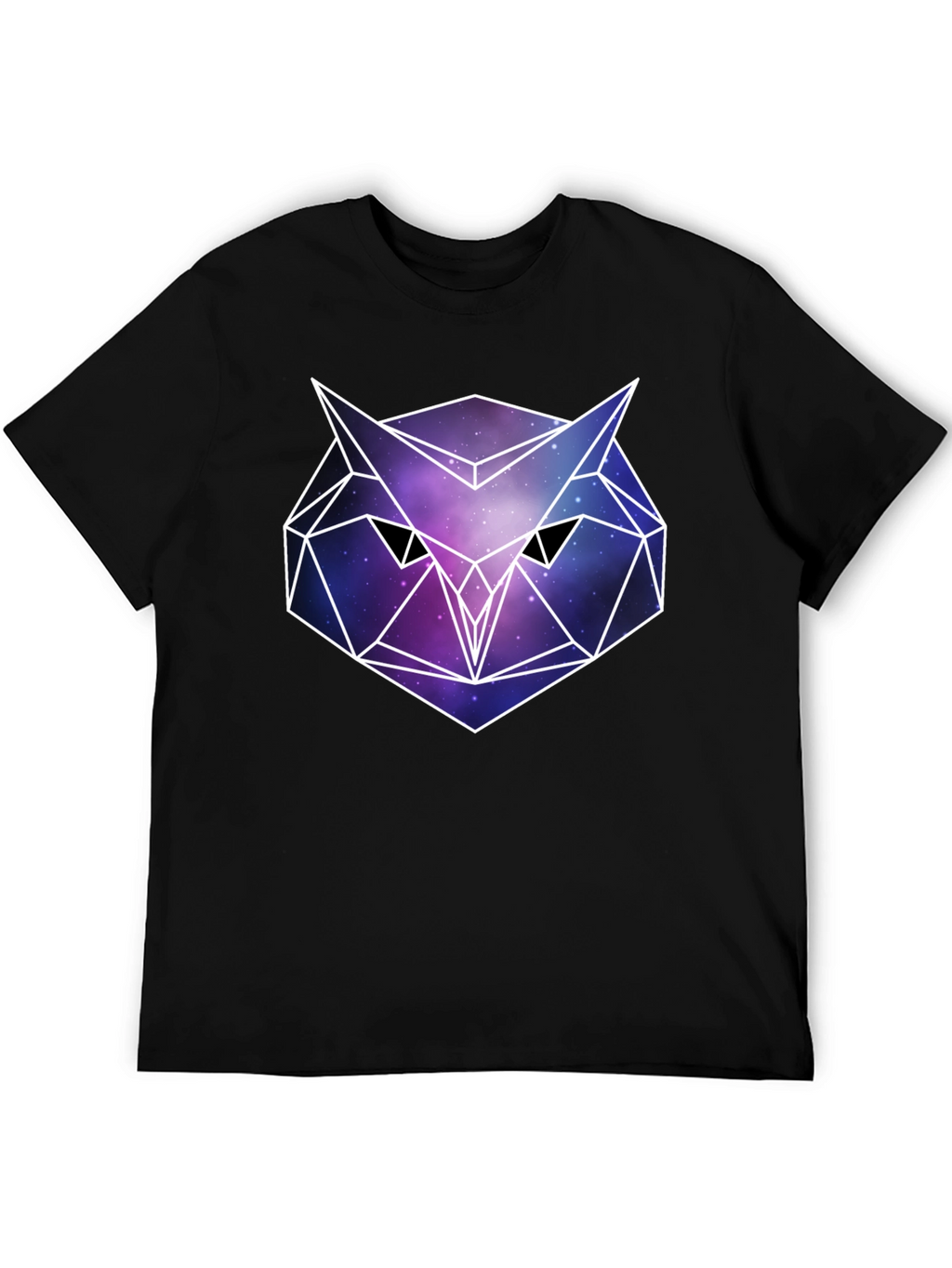 Geometric Owl Galaxy Print Black T-Shirt