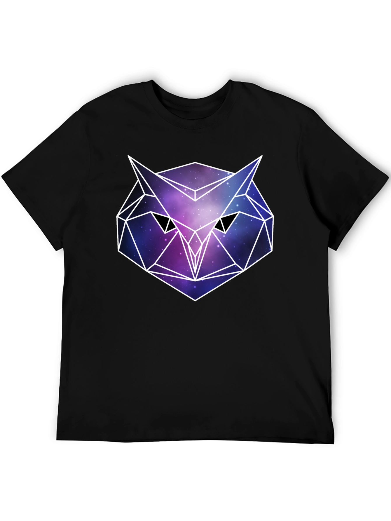 Geometric Owl Galaxy Print Black T-Shirt